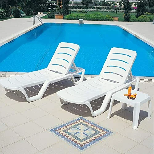 Home Square Square Resin Patio Side Table in White - Set of 2