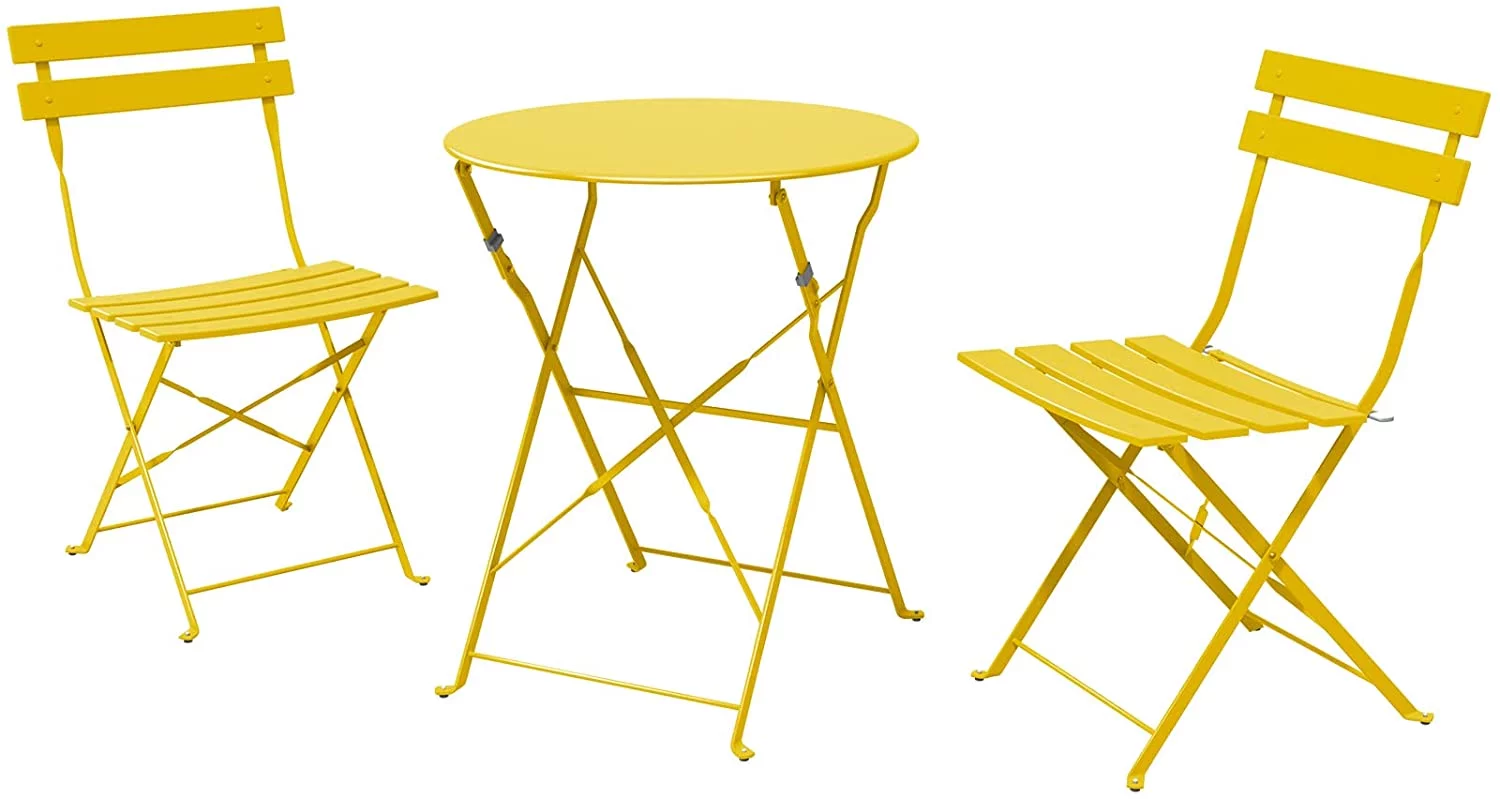 Elegant & Portable 3-Piece Premium Steel Bistro Set for Outdoor Patio Furniture, Folding Design, Mango Yellow
