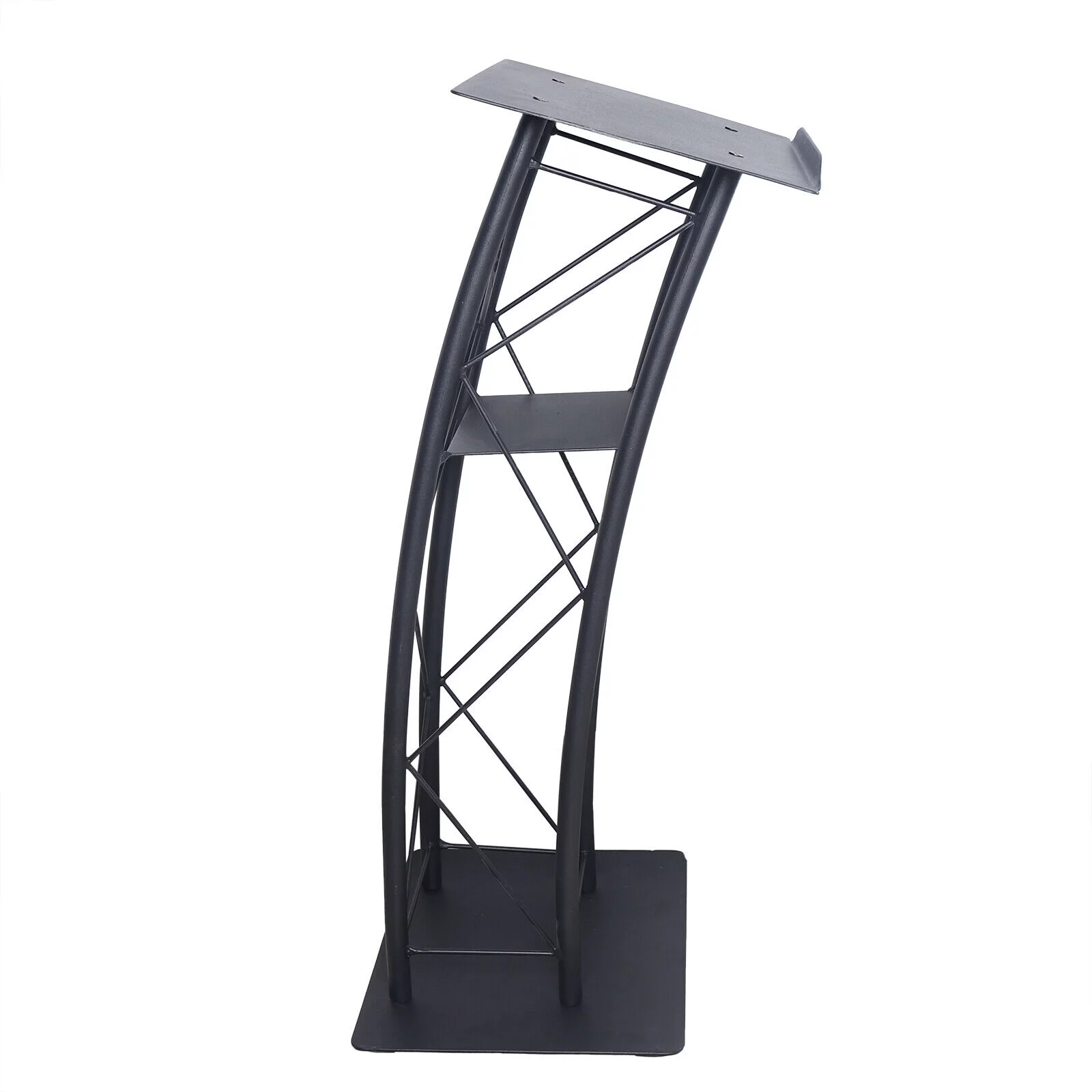Lecture Speaking Stand Black Wrought Iron Curved Church Podium Truss Metal Wood Pulpit Presentation