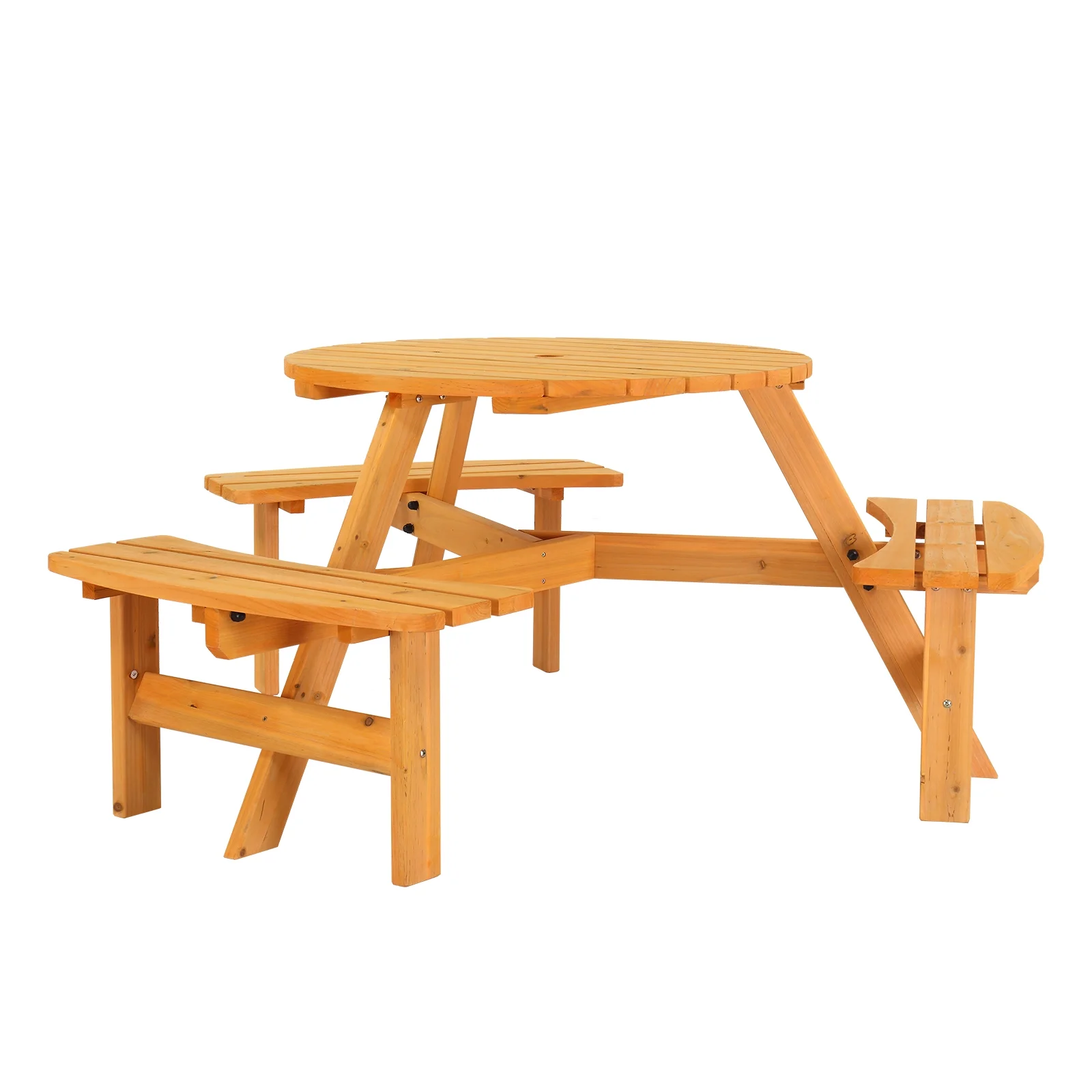 Circular Wooden Picnic Table Set for 6 with Built-In Benches, Ideal for Outdoor Porch Patio Garden Dining