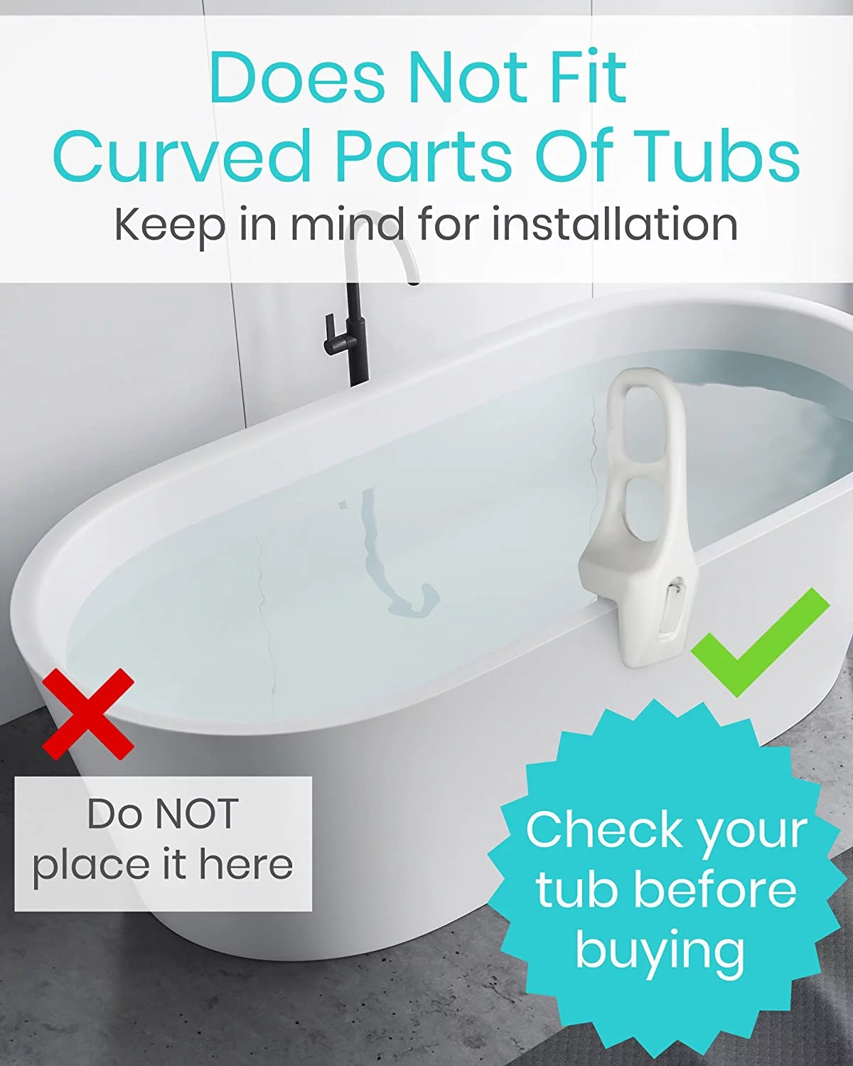 Bathtub Rail - Bathroom Tub Safety Rail Heavy Duty for Seniors, Elderly, Handicap and Disabled - Clamp Railing Bath Support - Adjustable Shower Hand Grip - Handle Assist Grab Bar - Fits Most Tubs