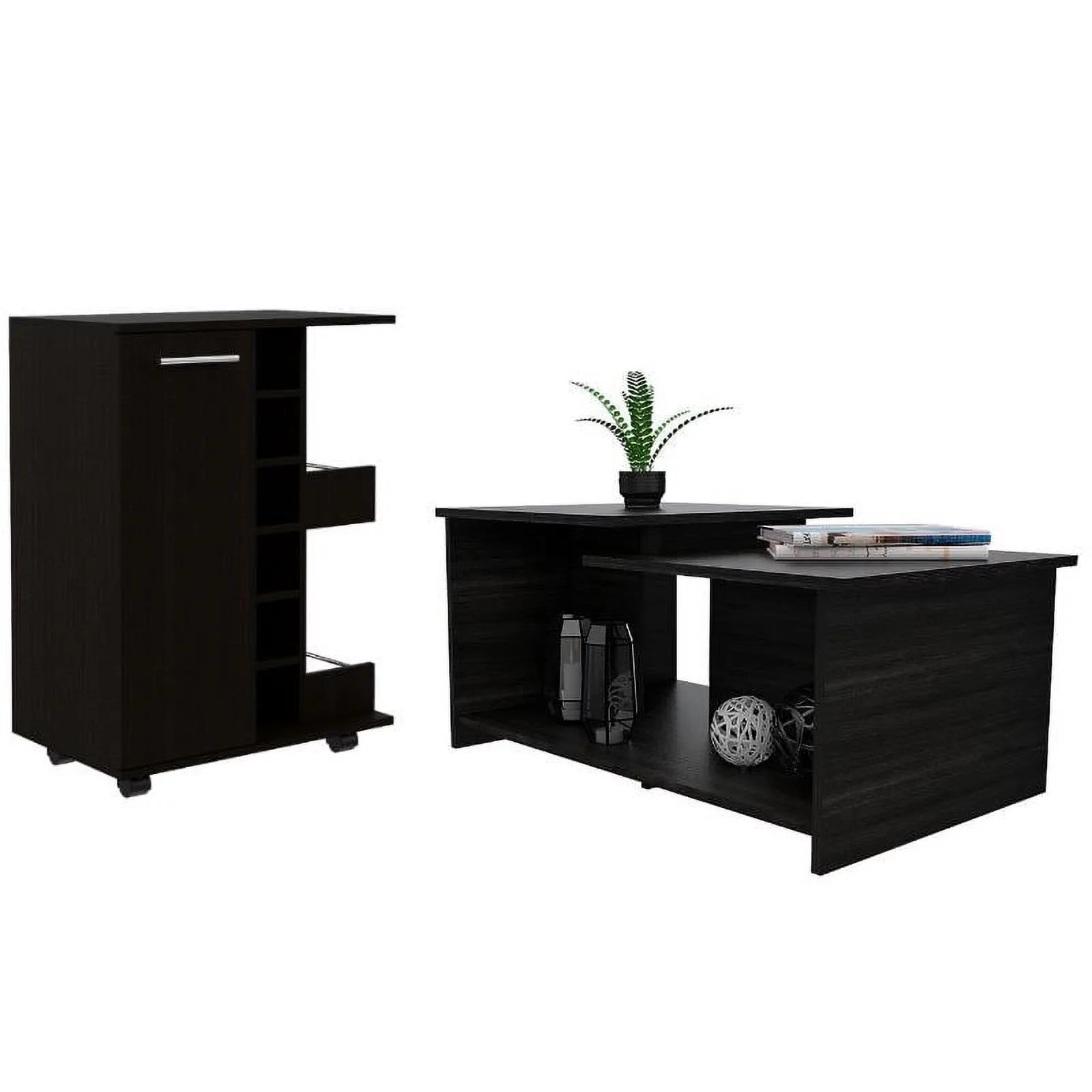 Home Square 2-Piece Set with Coffee Table and Bar Cart Cabinet