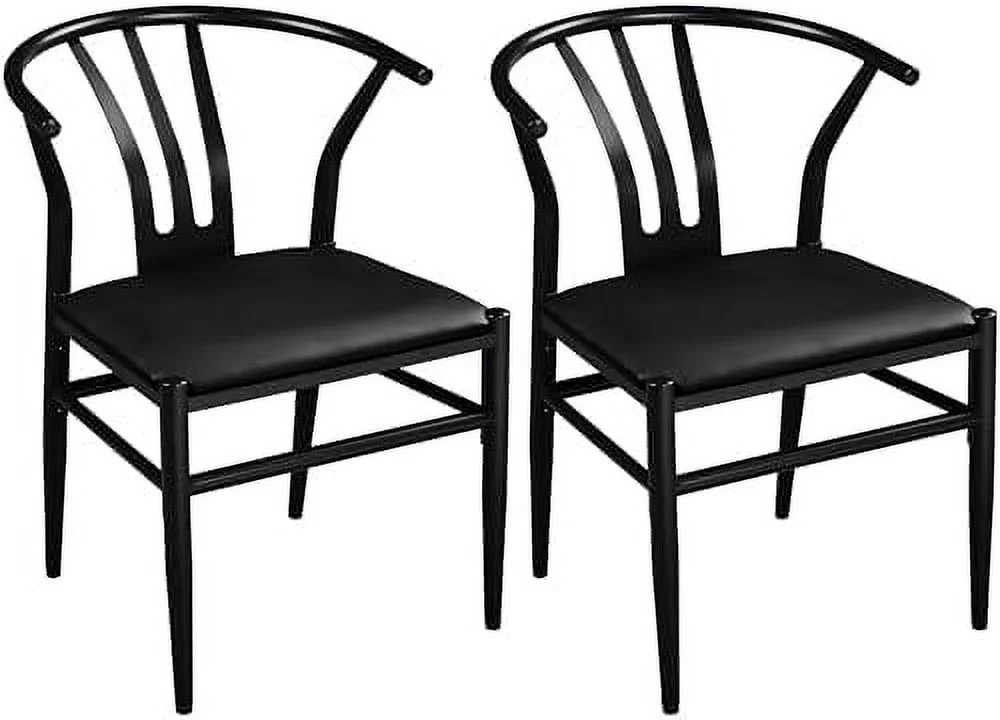 MQLIFEBOOM Weave Dining Chairs Dining Room Chairs  Mid-Century Modern Dining Chairs PU Leather Arm Chairs Upholstered Dining Chairs with Open Backrest Metal Frame Accent Chair  Retro Brow