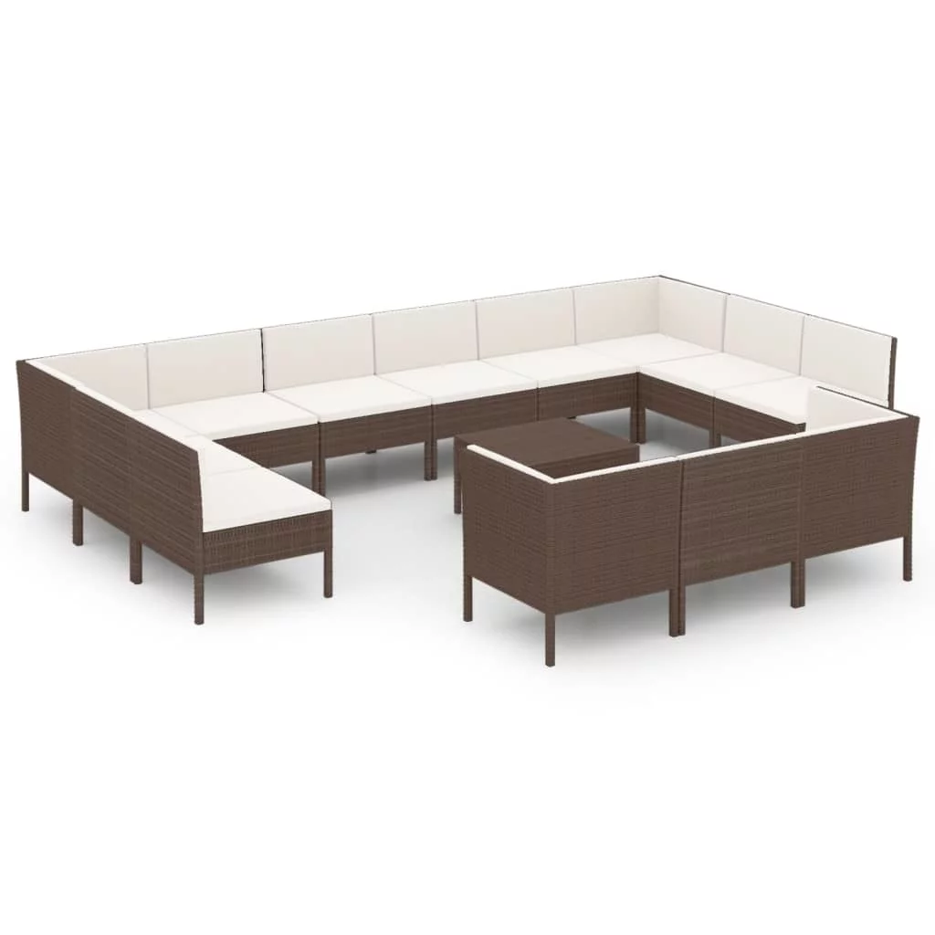 LANTRO JS 14 Piece Patio Lounge Set with Cushions Poly Rattan Brown