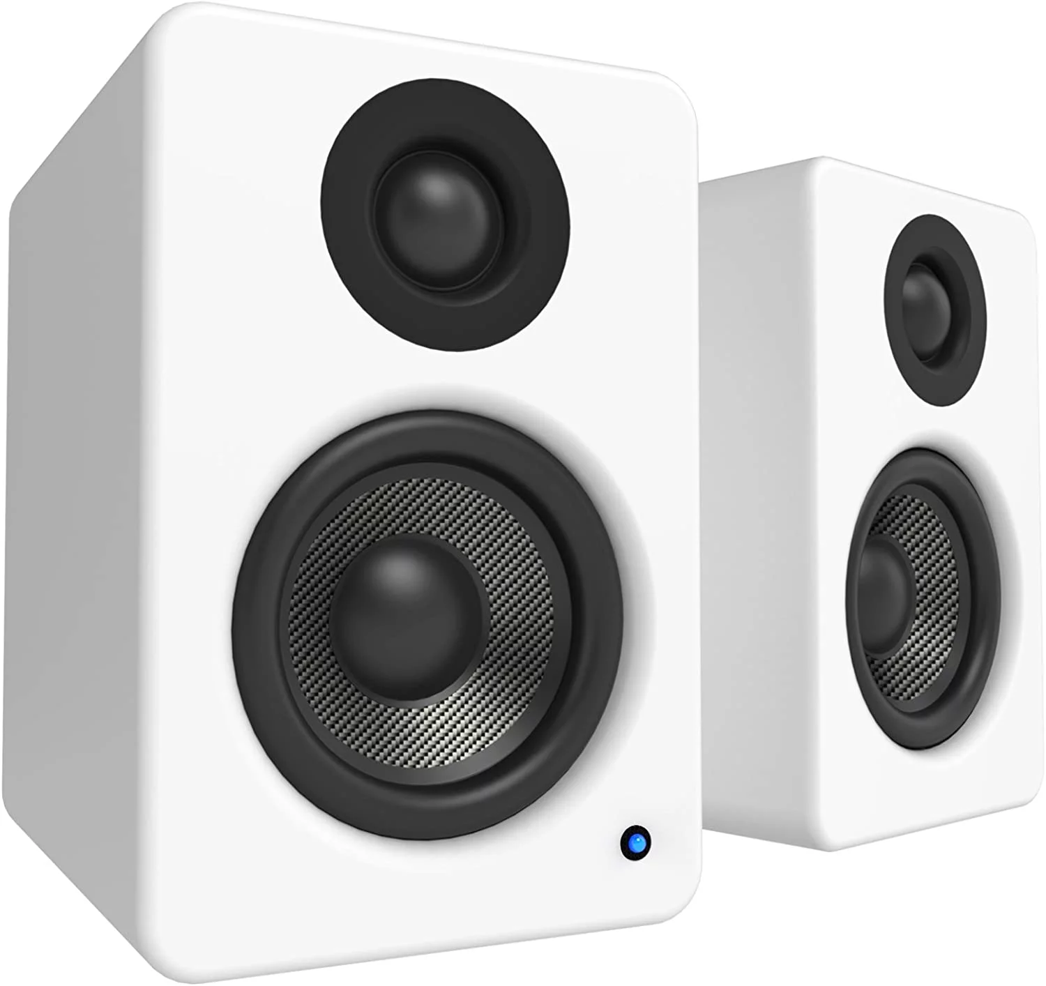 Kanto YU2 100W PC Gaming Desktop Speakers - Matte White (Pair) with Kanto S2W Angled Desktop Speaker Stands - White (Pair) (2022)