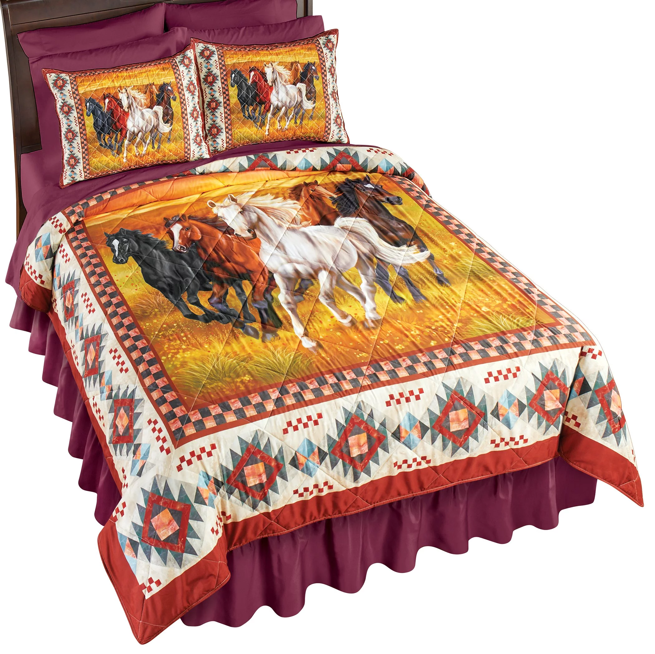 Collections Etc Southwest Running Horses 3-Piece Comforter Set