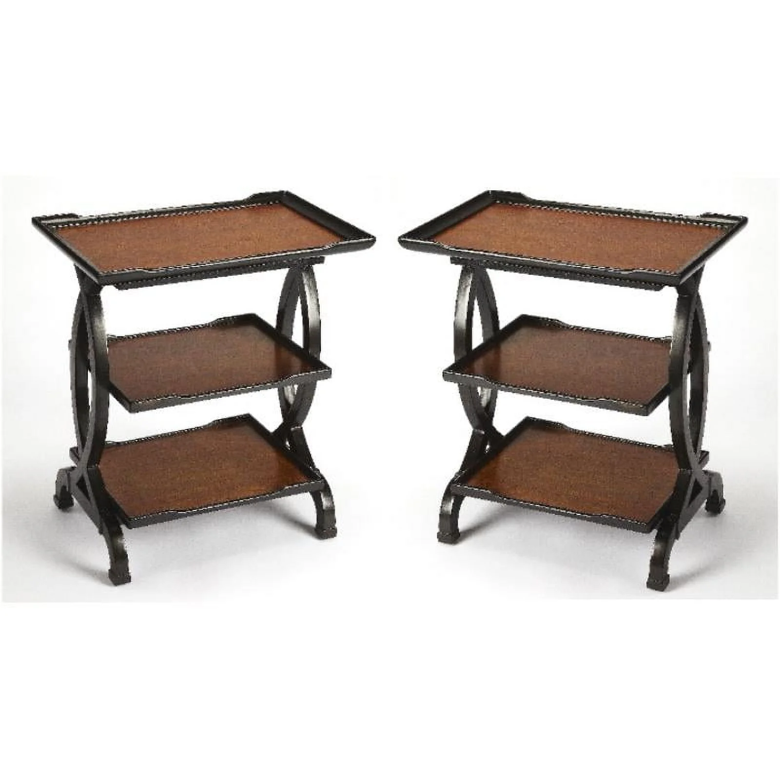 Home Square 3 Tier Accent Table in Cherry Brown Finish - Set of 2