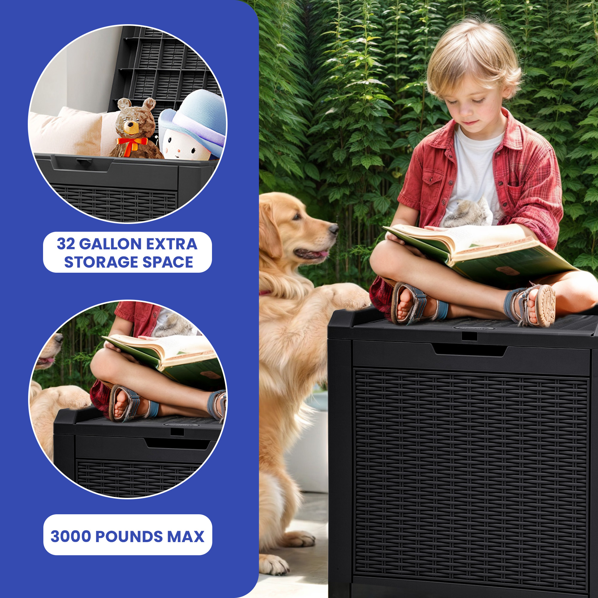 ModFusion Waterproof Resin Rattan 32 Gallon Deck Box with Lockable Lid - Black
