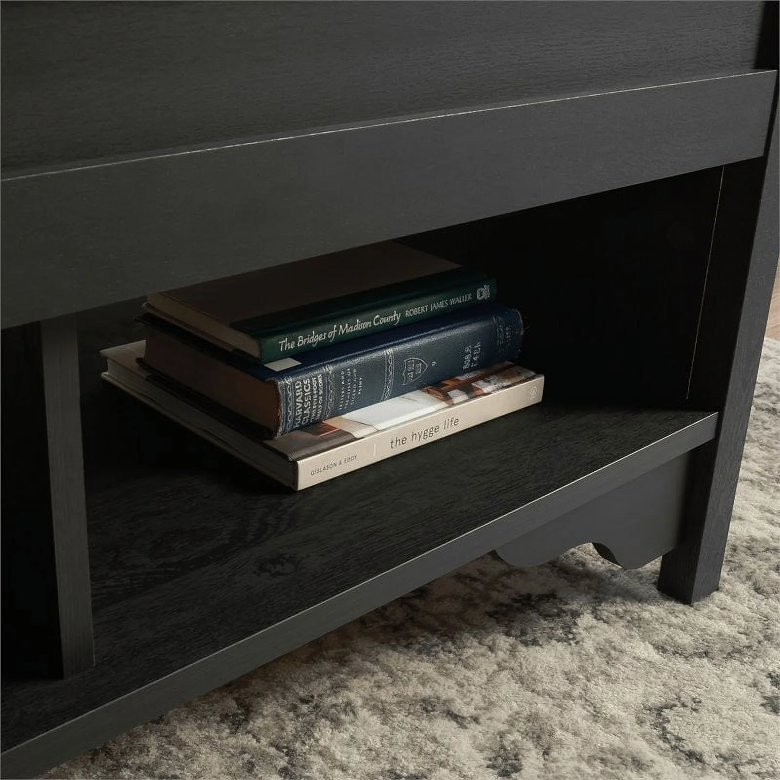 Pemberly Row Trail Wooden Lift Top Coffee Table in Raven Oak