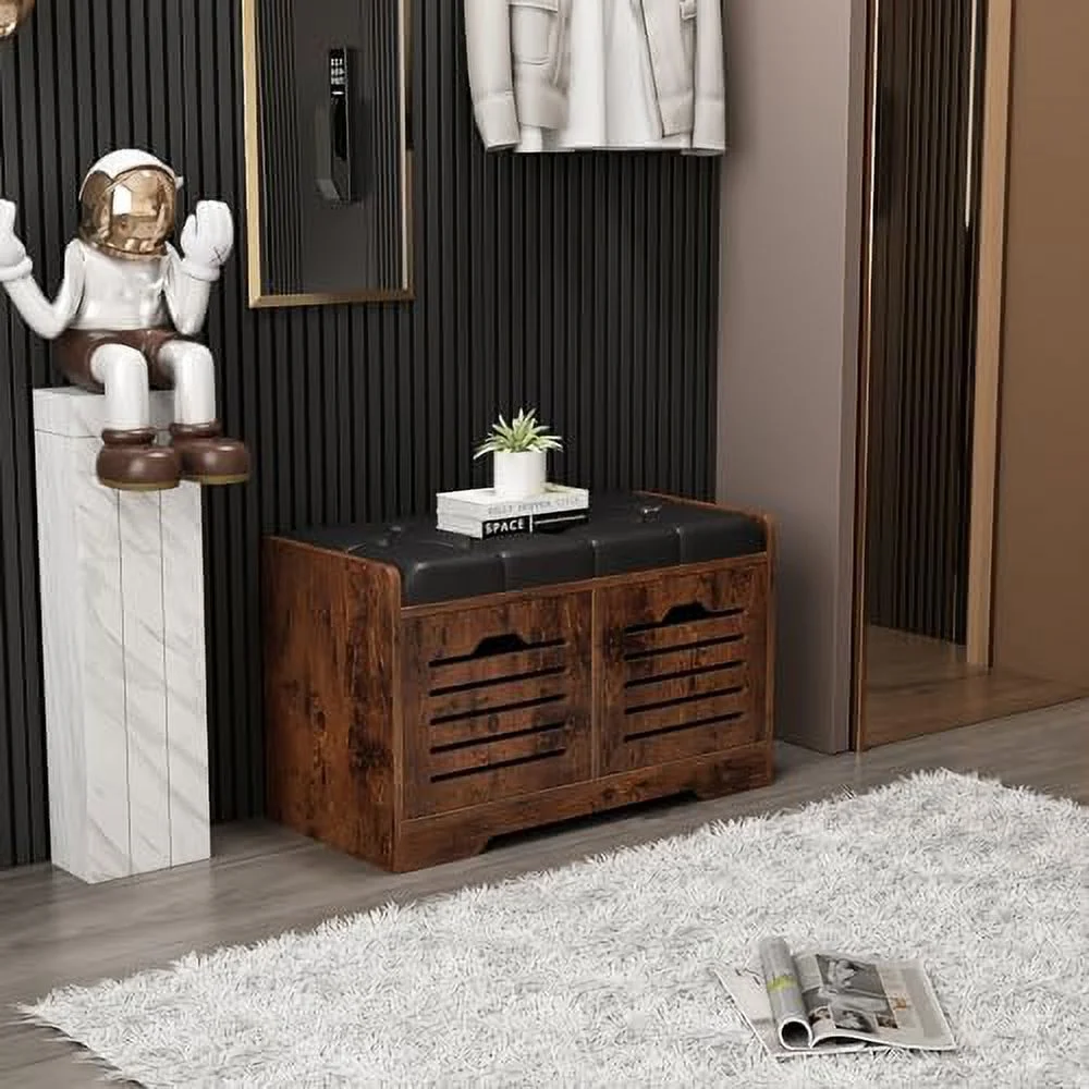JYHOME Entryway Rustic 2-Drawer Shoe Bench Shoe Rack with Cushioned Seat Shoe Bench Entryway Shoe Cabinet for Entryway  Living Room  Bedroom  Hallway