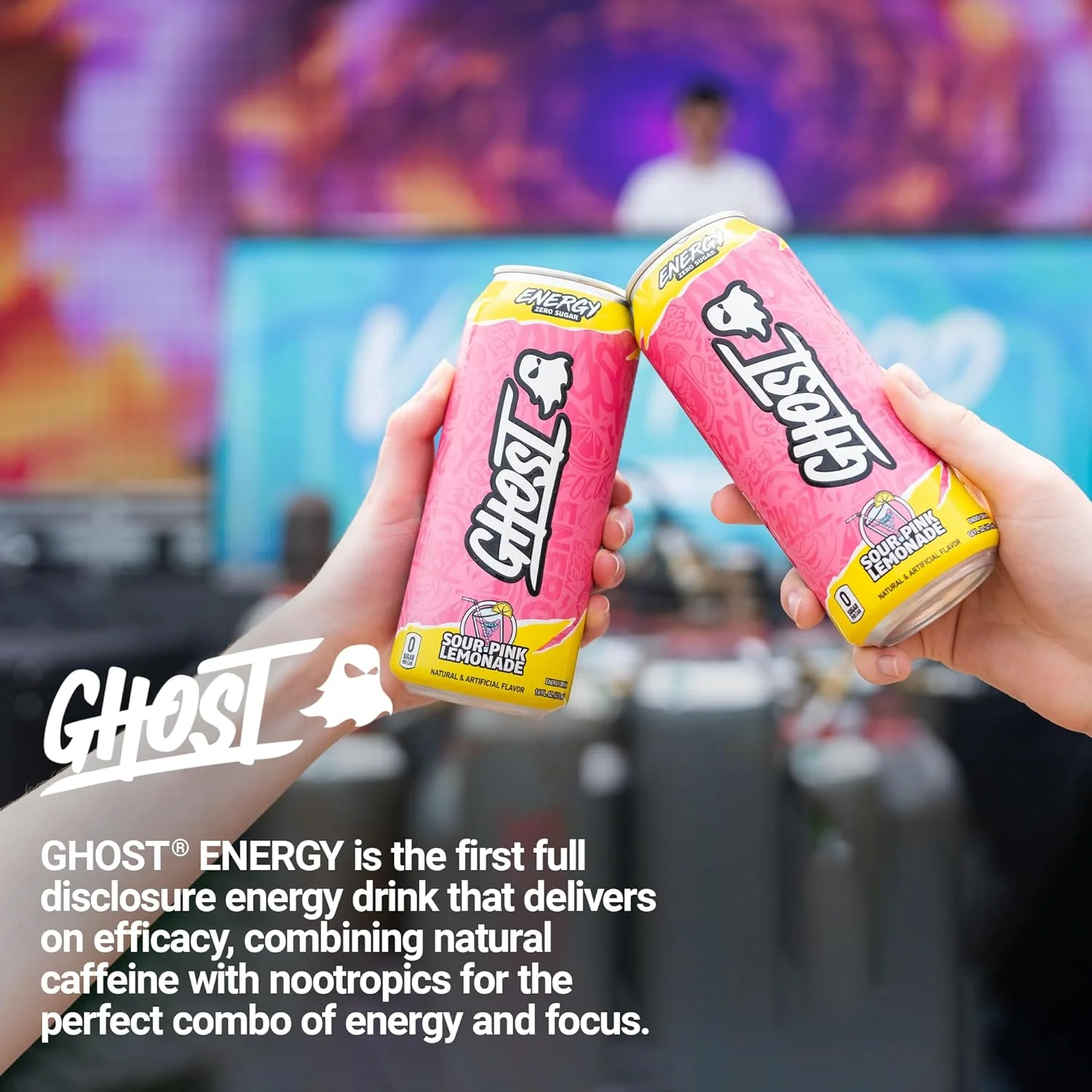 GHOST Zero Sugar Energy Drink, Sour Pink Lemonade, 16 oz Can, 12 Pk
