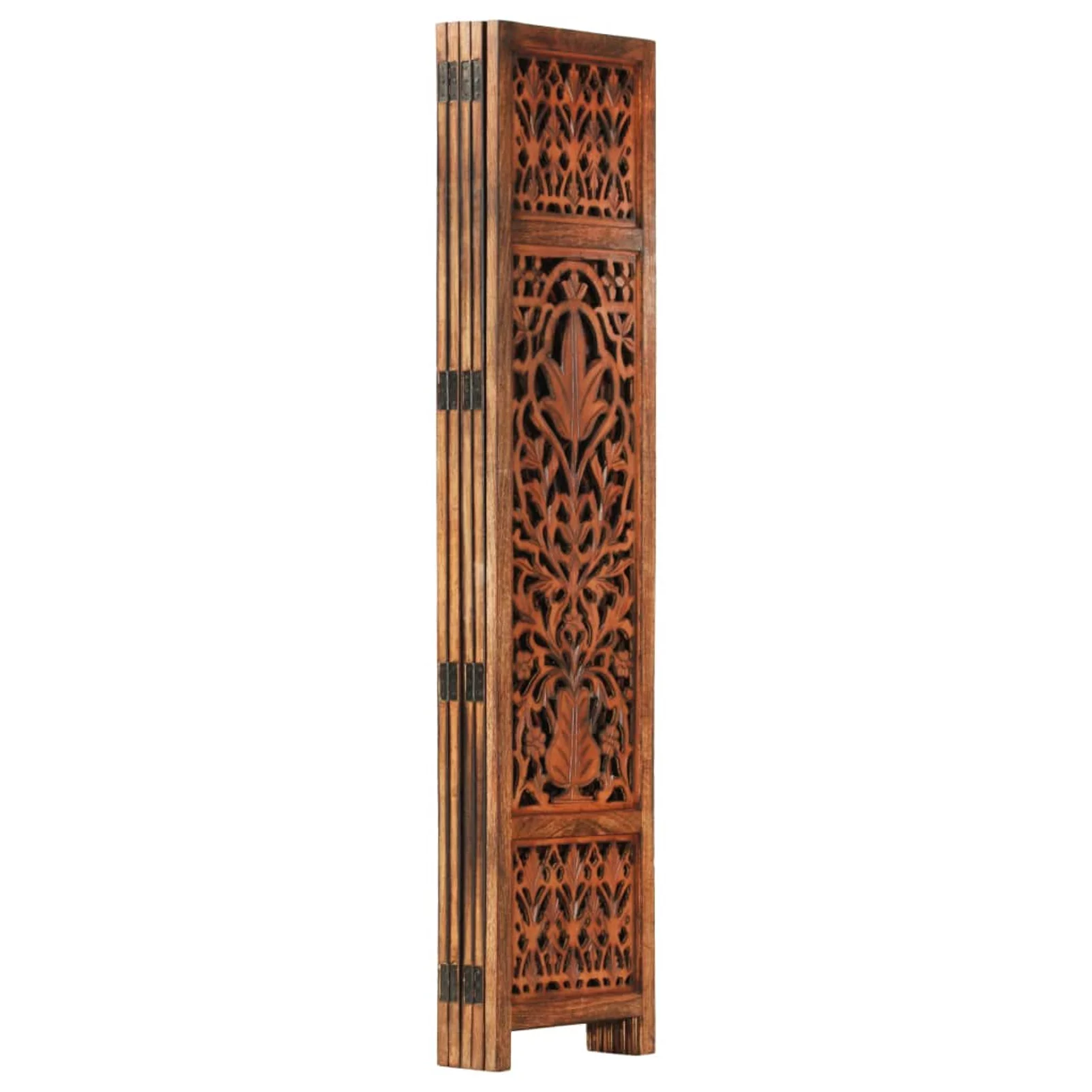 Uteam Room Divider 5-Panel Hand Carved Solid Mango Wood Brown 78.7x65