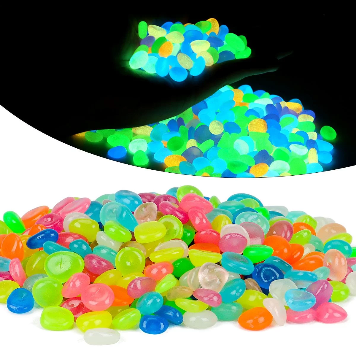 Deago 300Pcs Glow in The Dark Stones Garden Luminous Pebbles Stone Rocks for Indoor Outdoor Walkways Driveway Yard Fish Tank Decor (Colorful)