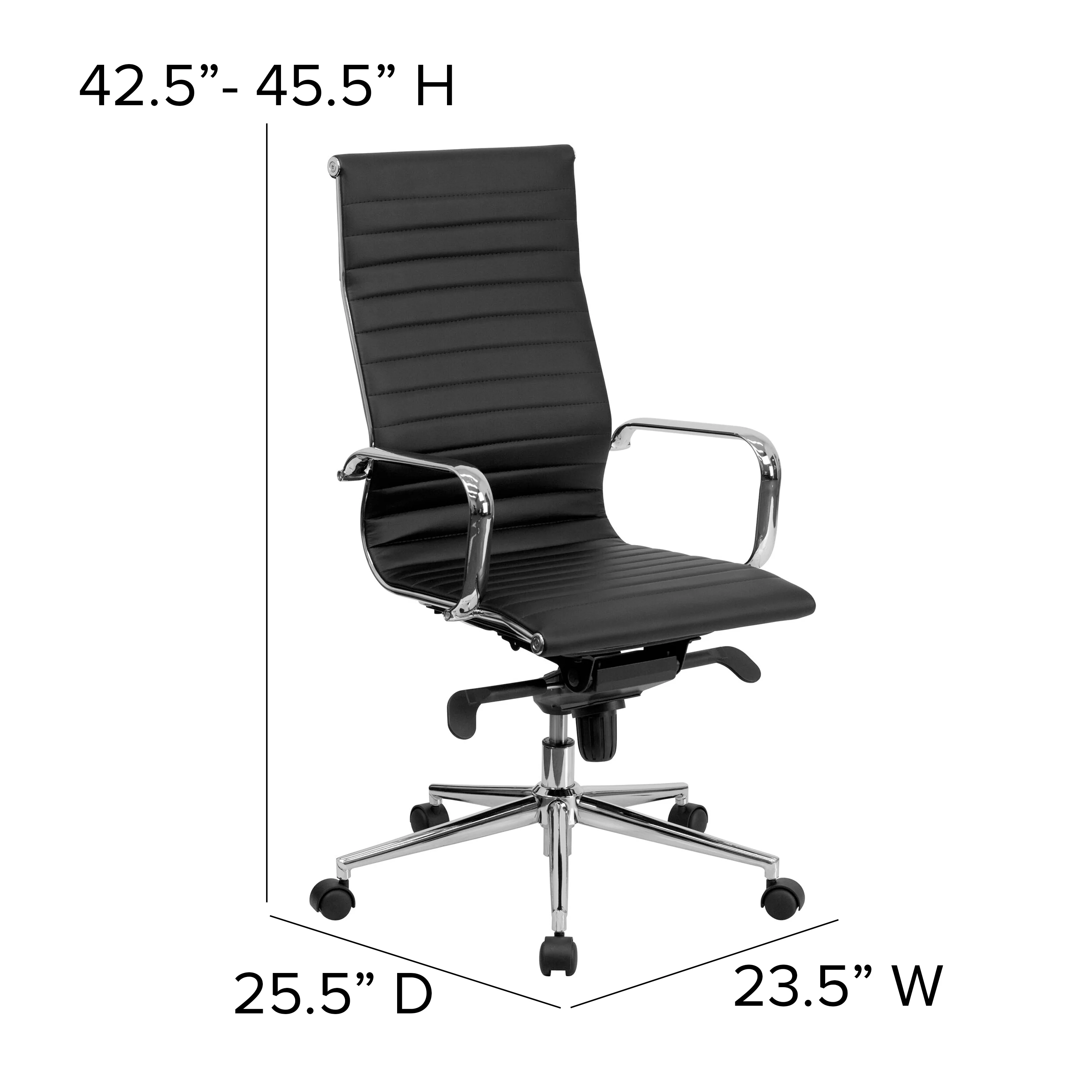 Flash Furniture High Back Black Ribbed LeatherSoft Executive Swivel Office Chair with Knee-Tilt Control and Arms