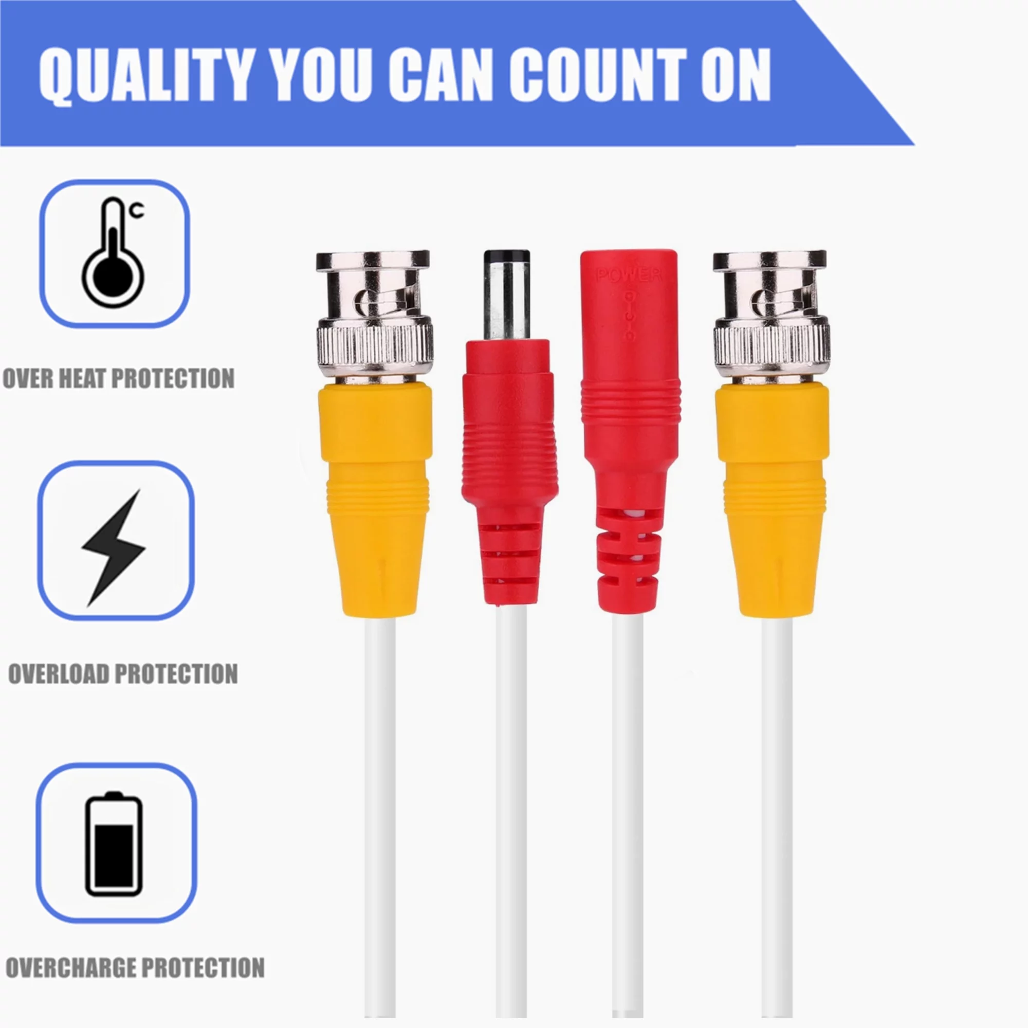 FITE ON 100ft White BNC Cable Cord Lead Replacement for Night Owl 8 Channel DVR 1 TB HDD 4 5MP HD Bullet Camera