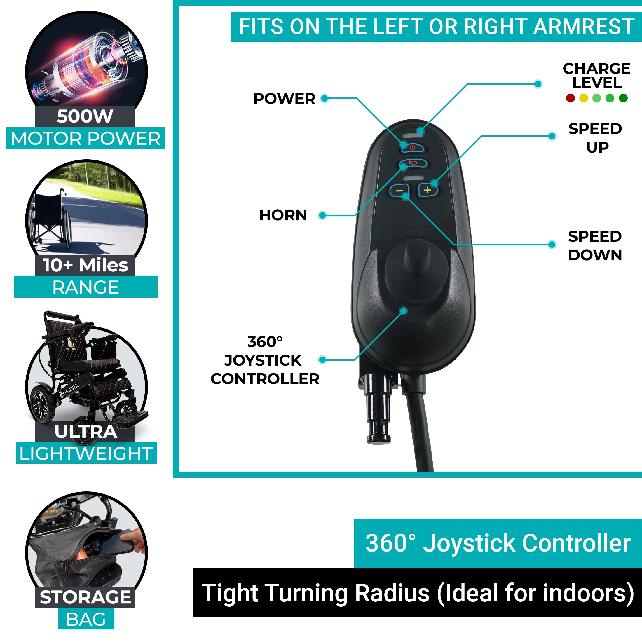 Majestic IQ-8000 Electric Wheelchairs for Adults - Foldable Lightweight Power Motorized Wheel Chair, 17.5″ Wide Seat, 12AH Li-Ion Battery, 10+ Miles Range