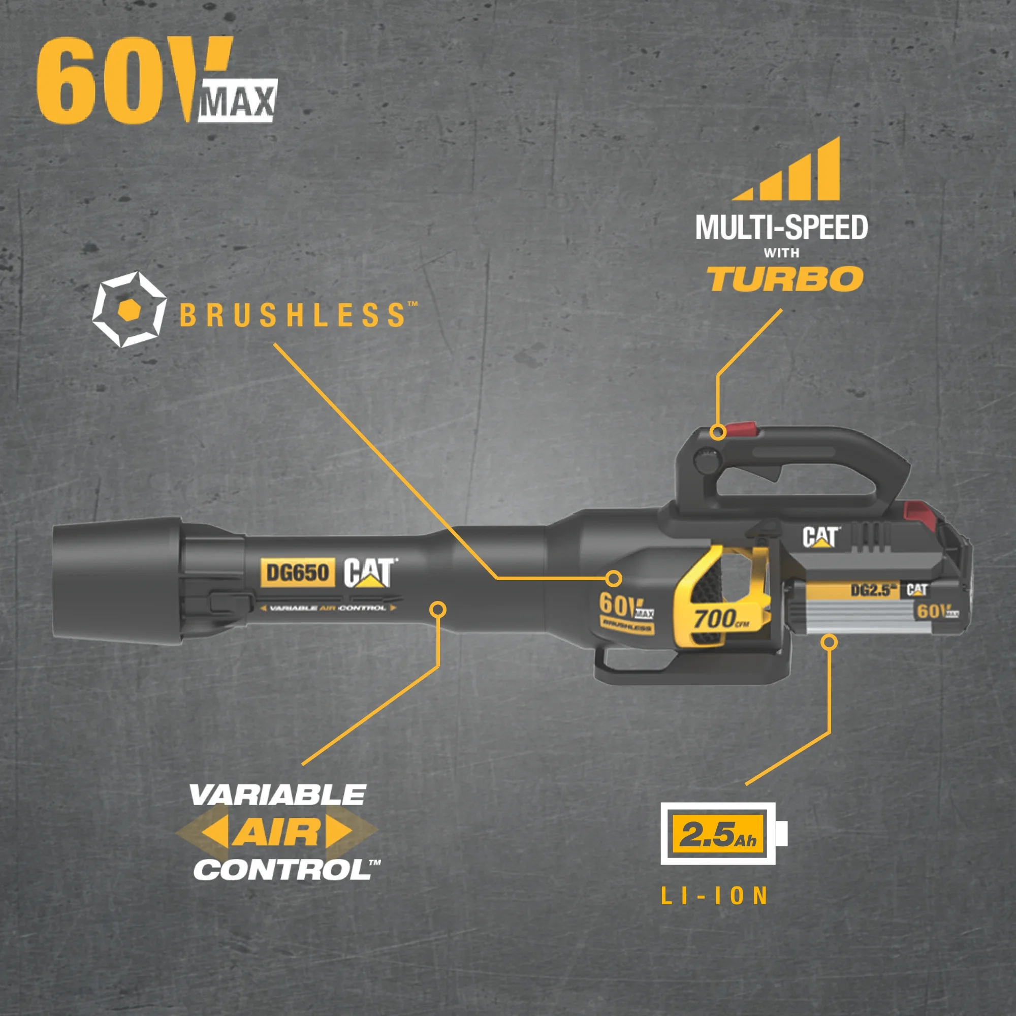 Caterpillar Cat® DG650.9 60V 700 CFM 135 MPH Brushless Leaf Blower (Tool Only)