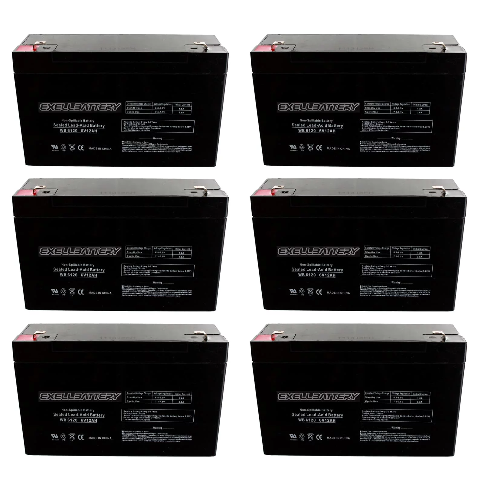 New 6pc 6V 12Ah SLA Battery Recharge F1 Term Powerwheel Compatible with UB6120