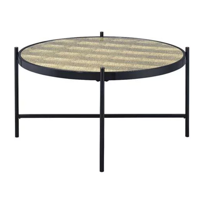 19 x 35 x 35 in. Black & Gold Glass & Manufactured Wood Round Coffee Table