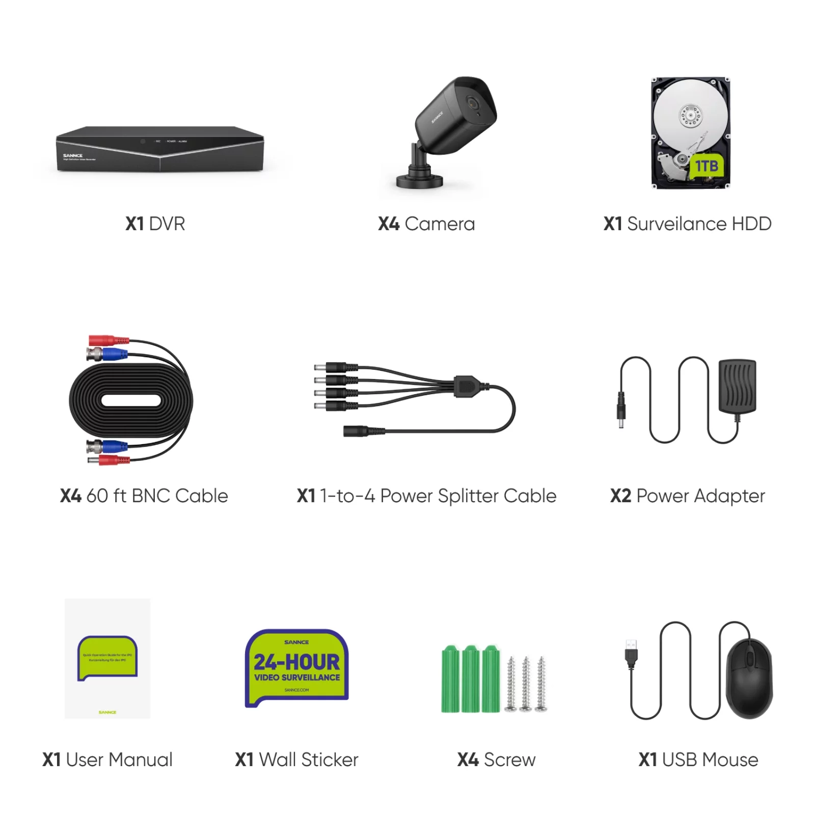 SANNCE 4CH 1080P 5in1 DVR Home Video Surceillance 4Pcs 2.0MP Night Vision Security Camera System 1TB HDD,Wired CCTV