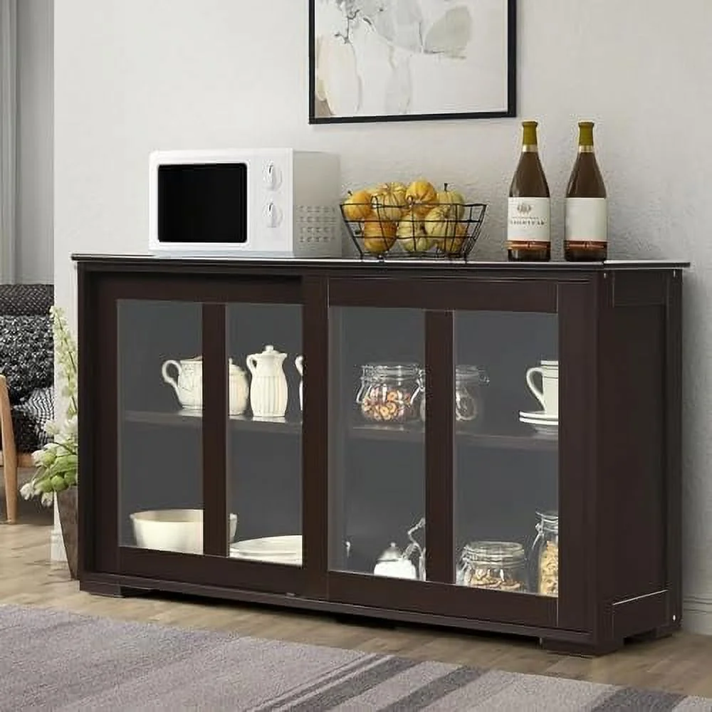 SJOINGB Sideboard Buffet Cabinet  Stackable  Coffee  Cabinet with Adjustable  & Glass Sliding Doors  Wooden Cupboard Credenza Console Table for Kitchen/Dining Room/Living Room (Grey)