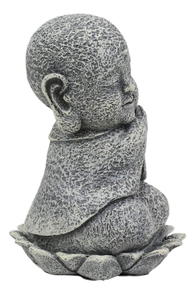 Ebros Zen Meditating Japanese Jizo Monk W/ Tilted Head On Lotus Statue 4