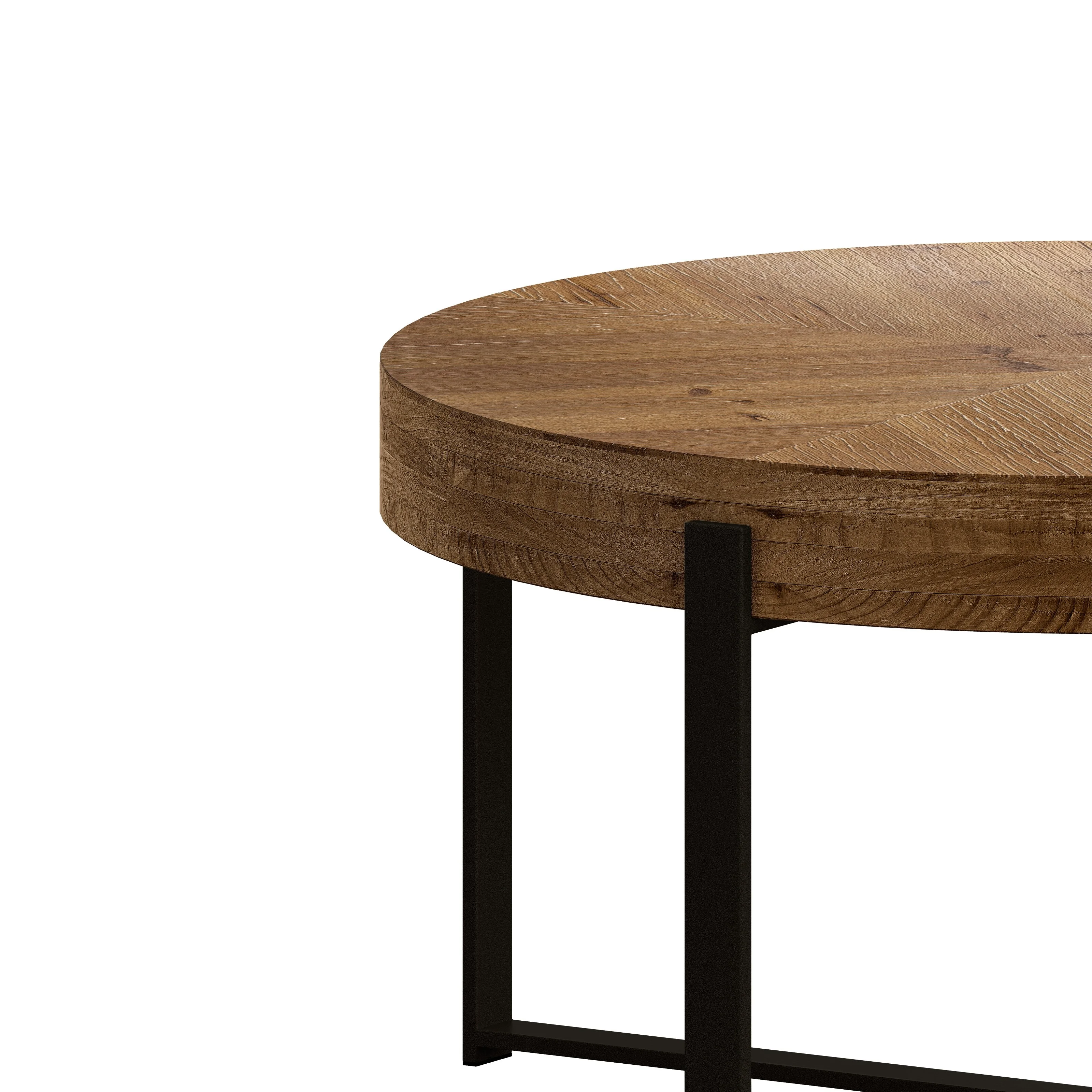 Modern Retro Splicing Round Coffee Table,with Cross Legs Metal Base Natural+Black-33.86