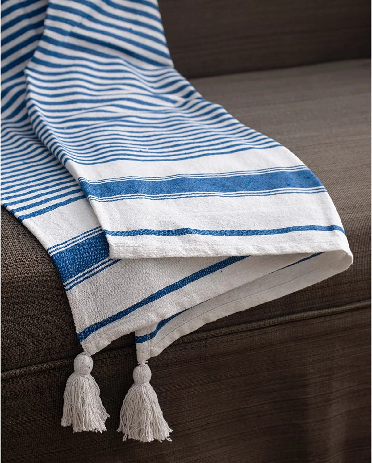 A&B Home Throw Blanket - Blue and White Stripe Woven Cotton Blend Blanket, 50