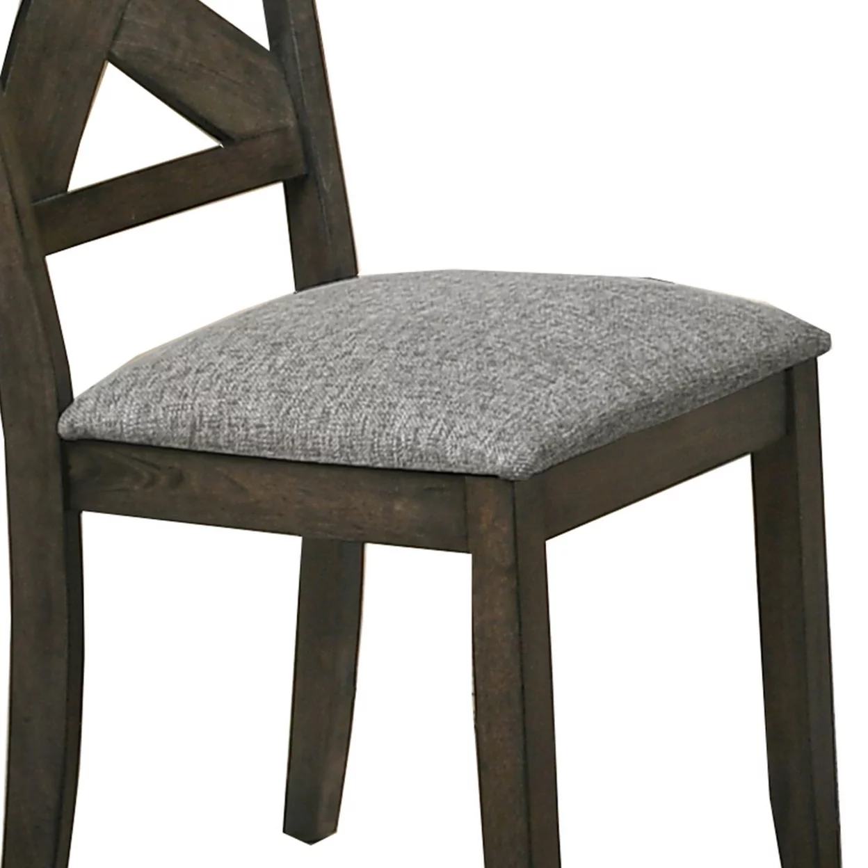 Benjara Wooden Side Chair with Fabric Upholstered Seat, Set of 2, Brown and Gray