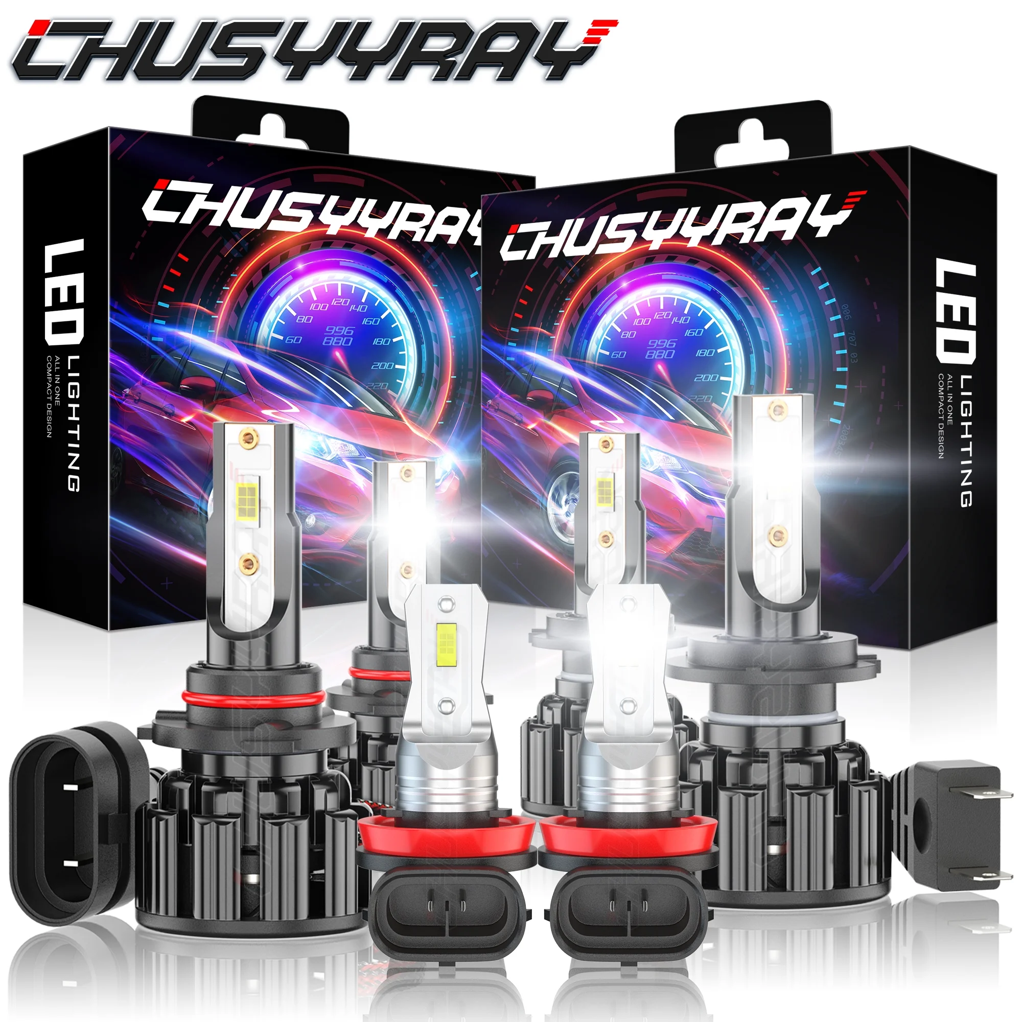 9005 H7 H11 For Kia Forte 2017 2018 CHUSYYRAY 6000K LED Headlight Hi/Lo + Fog Light Bulbs Kit