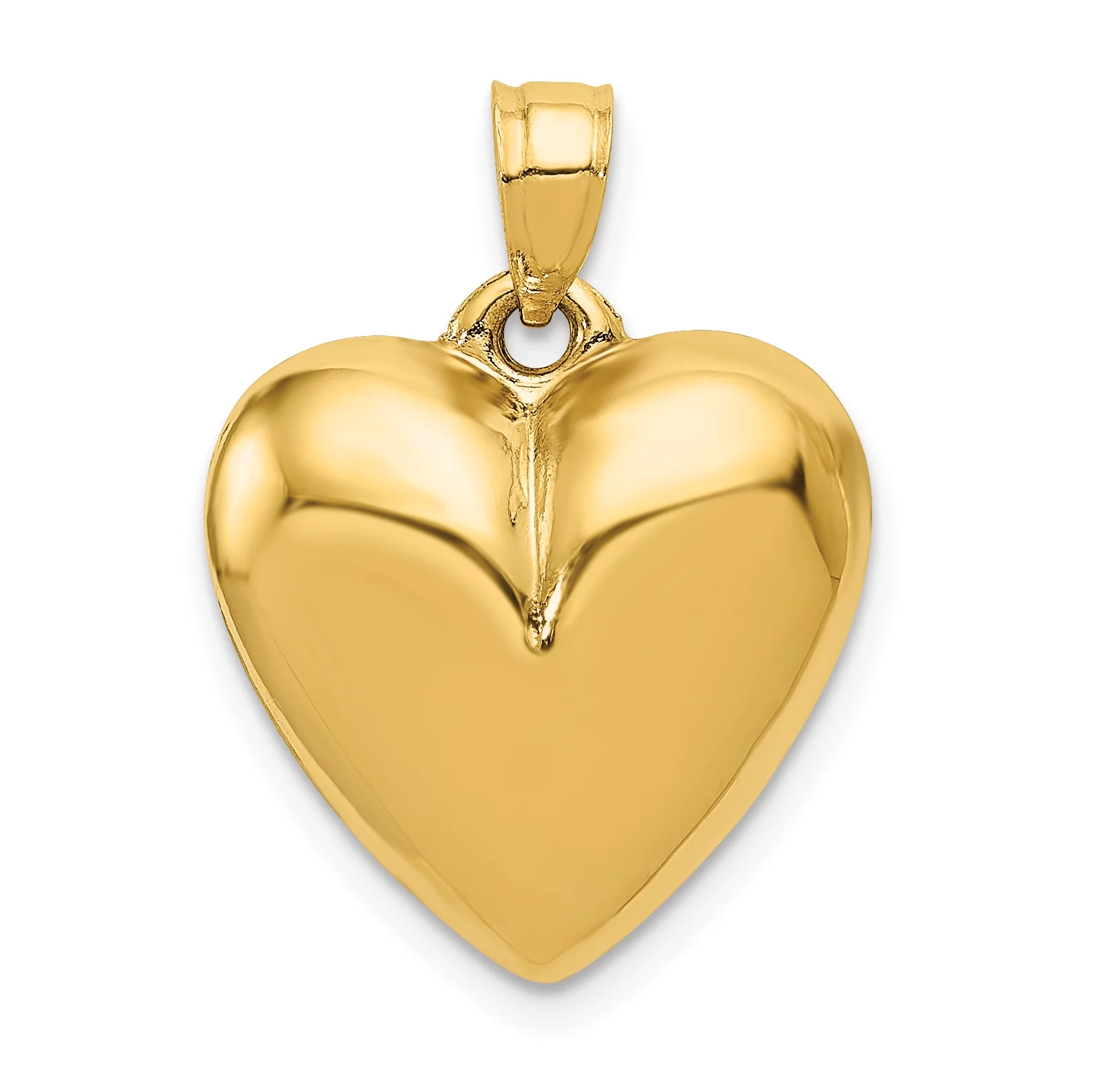 Carat in Karats 14K Yellow Gold Polished 3-D Puffed Heart Pendant Charm (24mm x 16mm) With 10K Yellow Gold Lightweight Rope Chain Necklace 20''