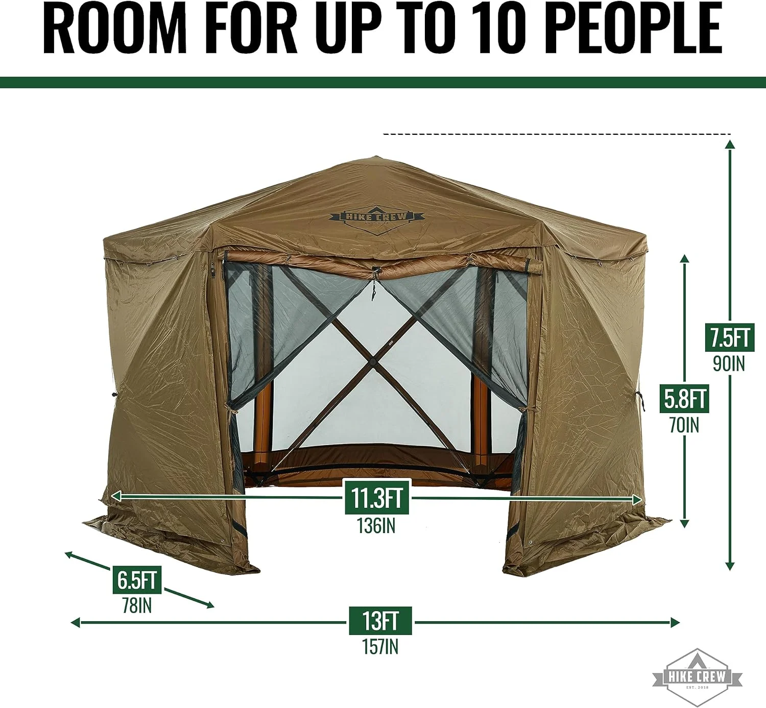 HAOFEI 13’ x 13’ Screened Roof Pop-Up Gazebo Screen Tent | 6-Sided Outdoor Canopy Shelter w/Roof Cover, Built-in Zippered Panels, Built-in Awning, Stakes, Ropes & Carry Bag | UV Resistant SPF 50+