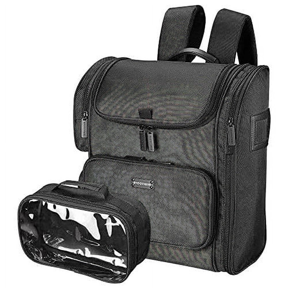 BYOOTIQUE Classic Black Makeup Train Case Soft Sided Cosmetic Backpack Storage Organizer Barber Carry On Travel With Side Pocket Removable Bag