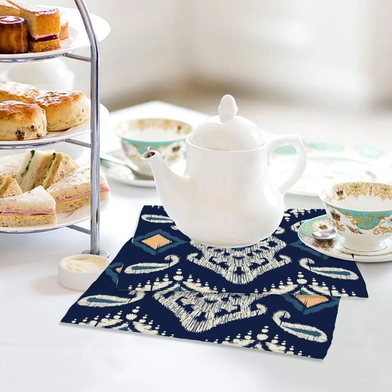 ANYWAY.GO 4 Pack Baby Washcloths - 12 x 12 Inch Super Soft Baby Towels - 100% Cotton Highly Absorbent Wash Cloths for Face and Body,African Ikat Paisley Embroidery