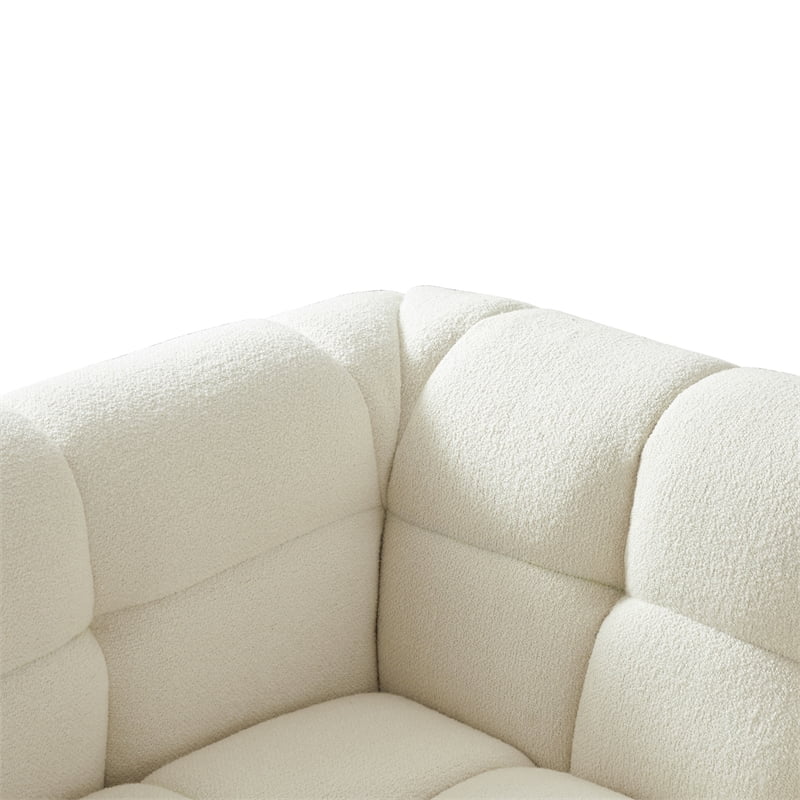 Hollis Mid Century Modern Living Room Cream Boucle Fabric Sofa