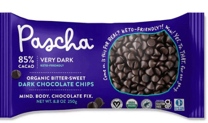 Pascha Organic Dark Chocolate Chips 85% Cacao Bittersweet Chocolate -- 8.8 oz Pack of 4