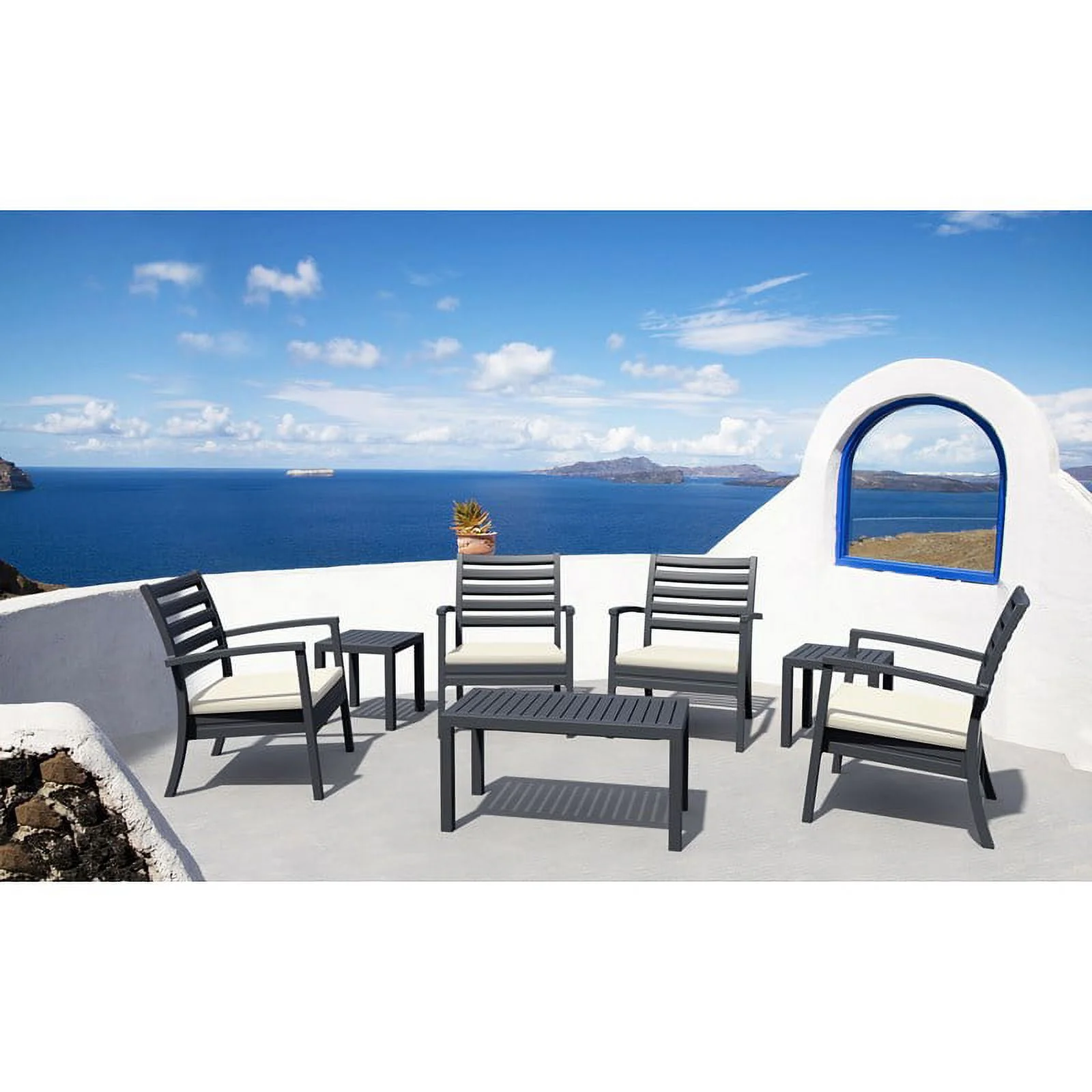 Home Square 2 Piece Square Resin Patio Side Table Set in Dark Gray