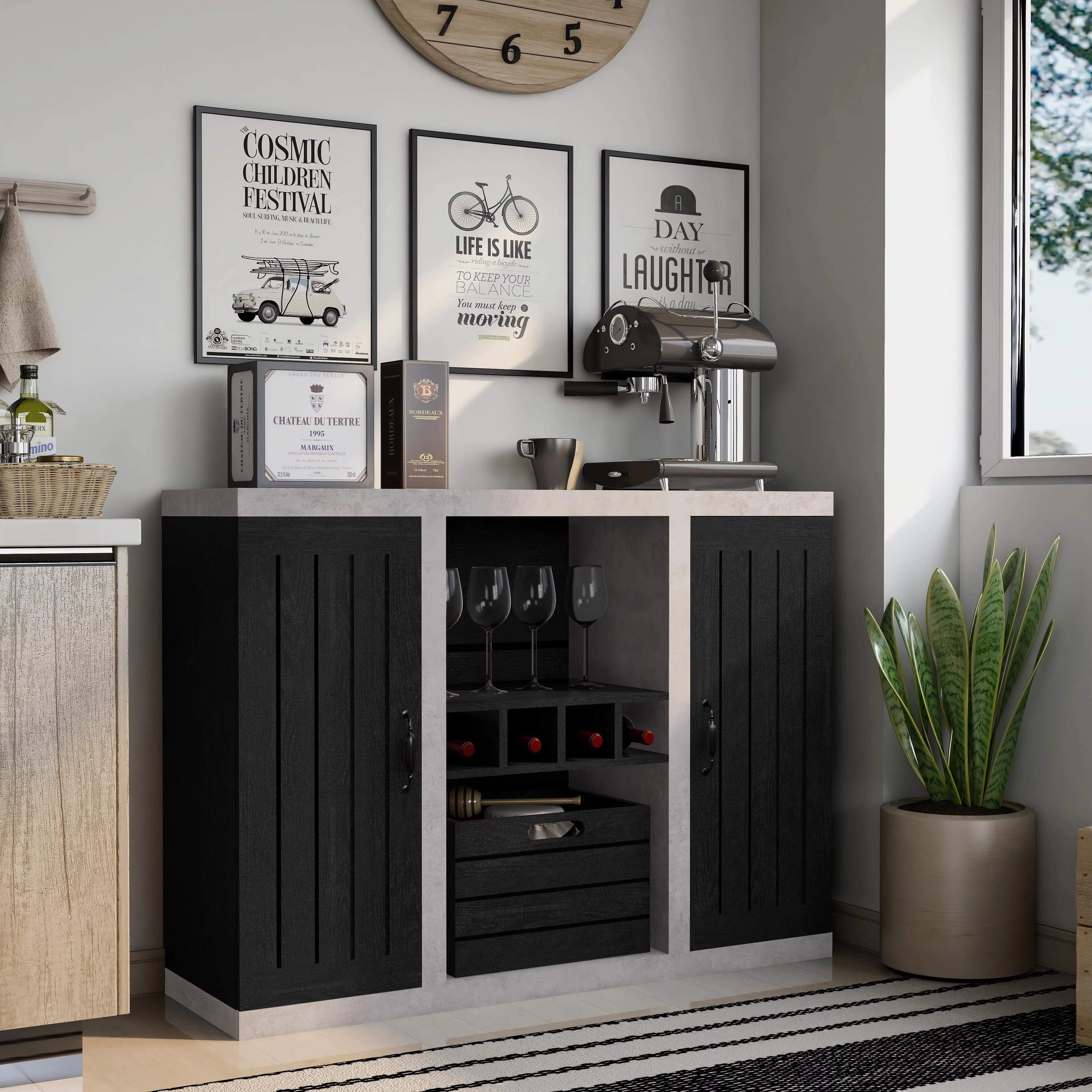 Furniture of America  Xole 47-in. Rustic 7-shelf Sideboard Black/Cement 47.25