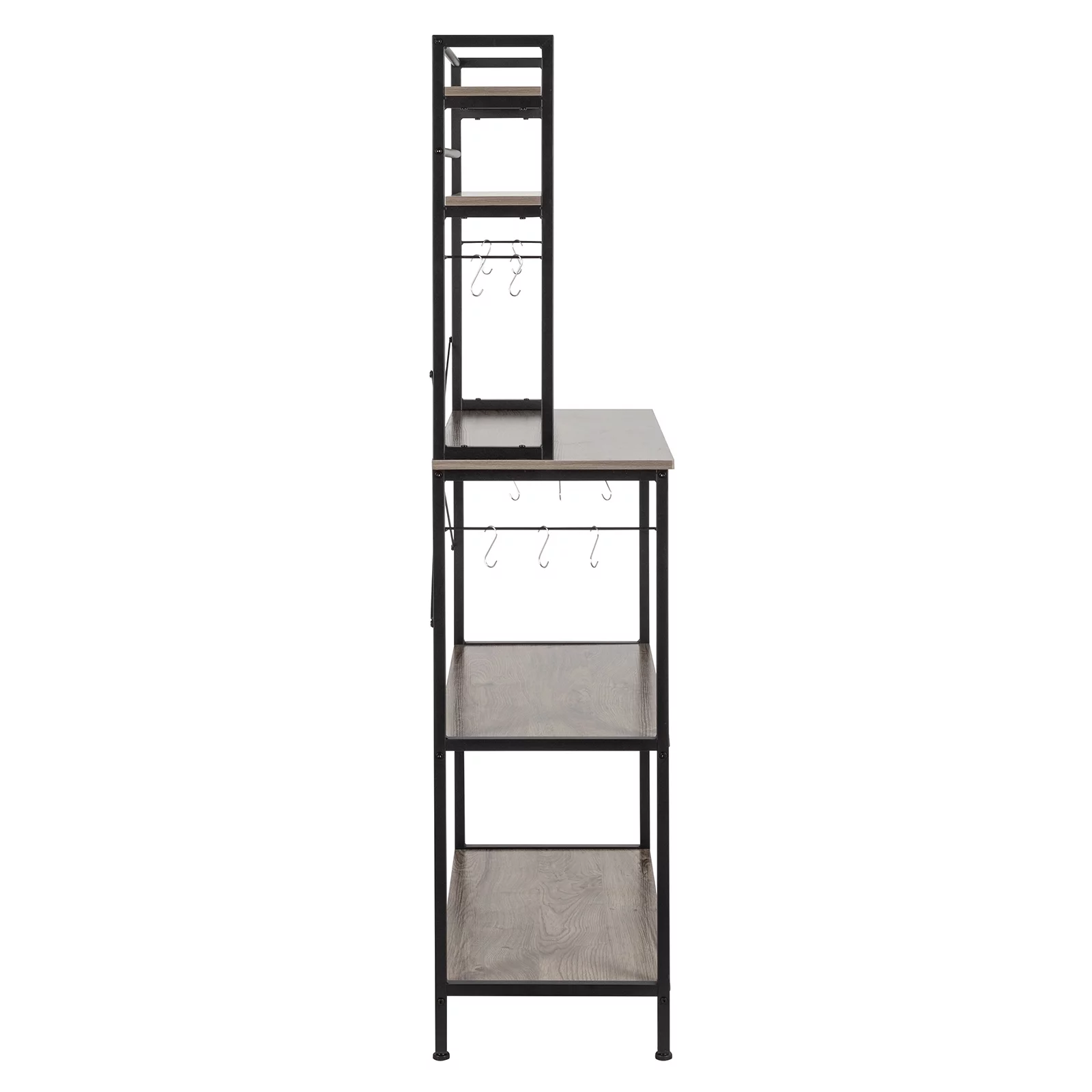 5-Tier Kitchen Bakers Rack with 10 S-Shaped Hooks, Industrial Microwave Oven Stand, Free Standing Kitchen Utility Cart Storage Shelf Organizer (Rustic Gray)