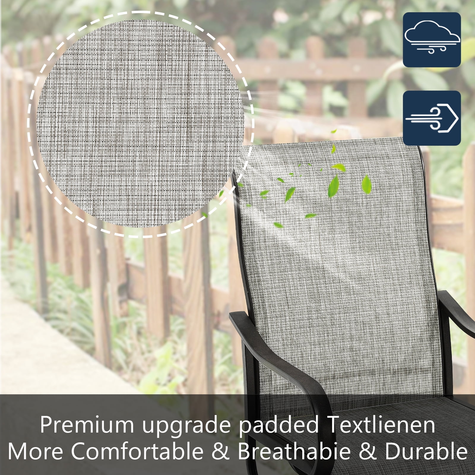 UDPATIO Patio Swivel Chairs Set of 2, High Back Outdoor Dining Chairs  for Lawn Garden Backyard, Gray