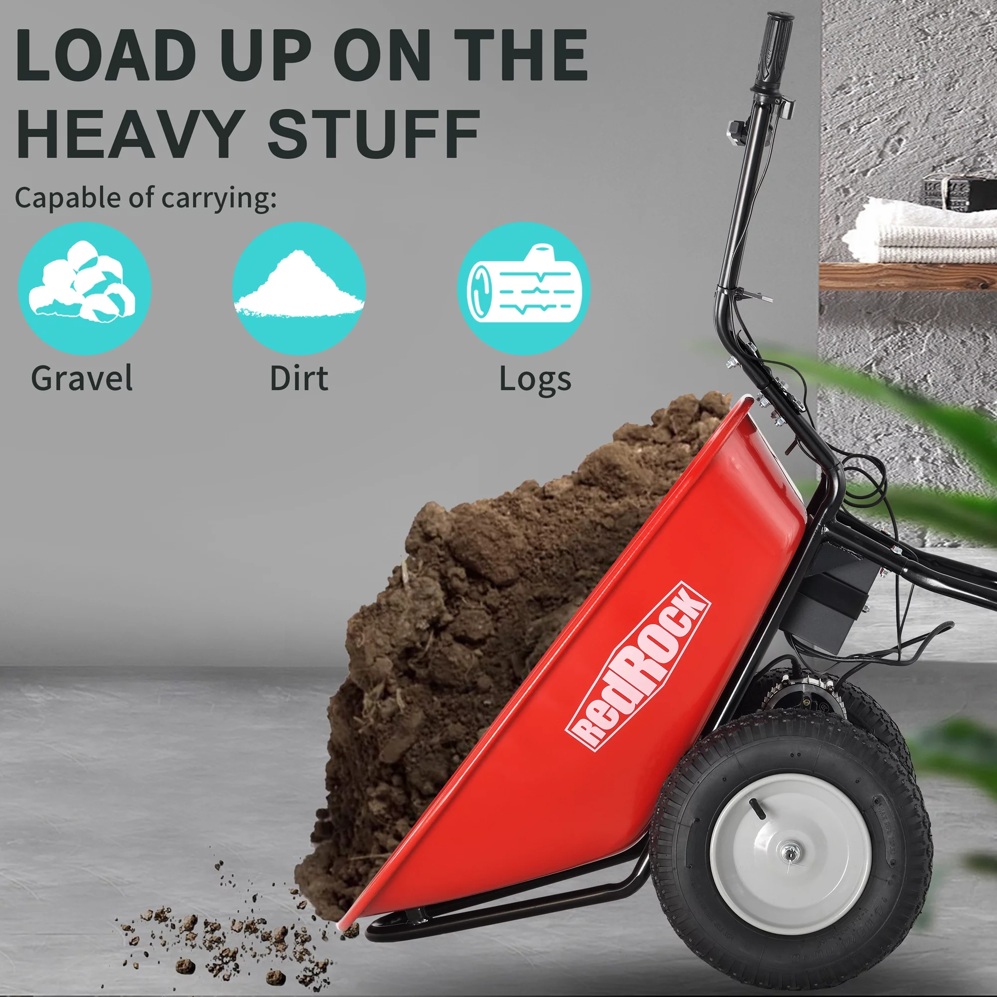 CoSoTower Wheelbarrow Utility Cart Electric Powered 24V Dc 180W Agm Battery 330Lbs (150Kgs) Max Capacity Barrel Dump Material Debris Hauler