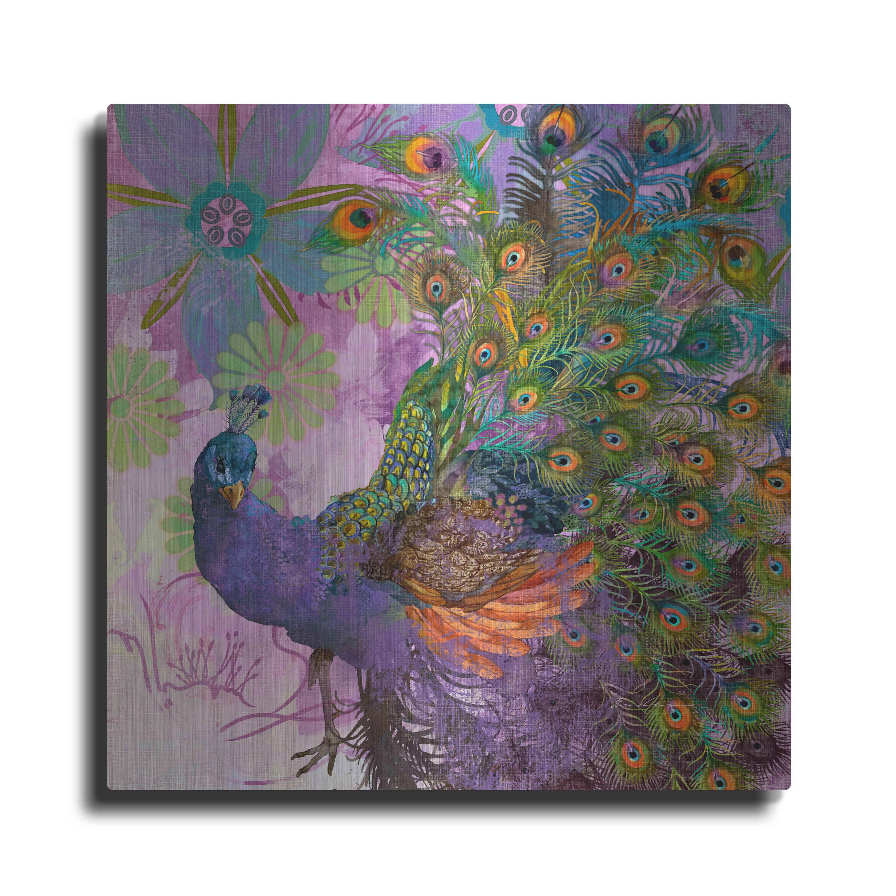 Luxe Metal Art 'Peacock Prance' by Evelia Designs Metal Wall Art, 36