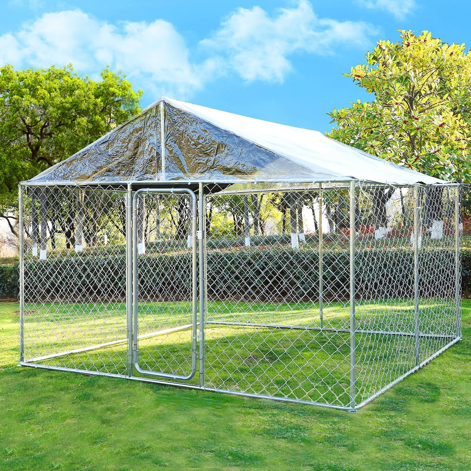 Magic Union Large Dog Kennel Outside with Roof, 10x10x7FT Outdoor Dog Kennel Cage Run Heavy Duty Dog Playpen Pen with Secure Lock, 118.1