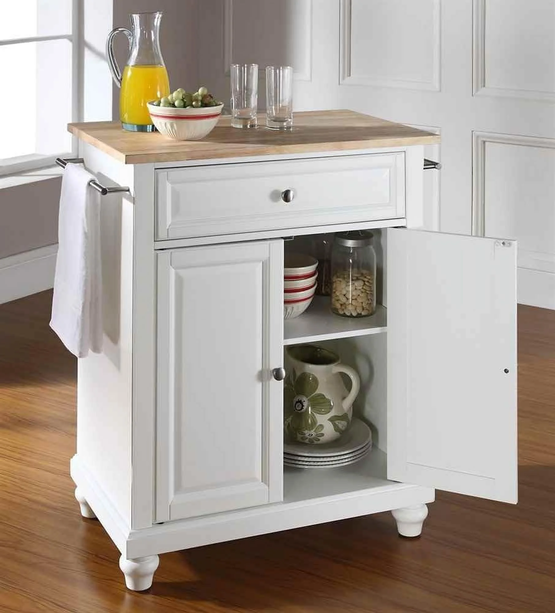 Cambridge Cuisine Kitchen Island With Natural Wood Top - White