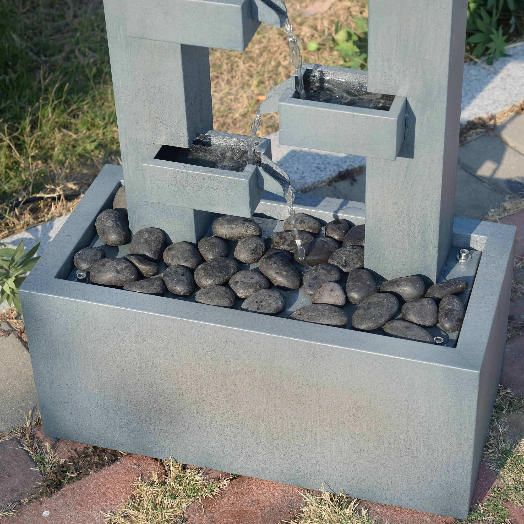 Metal Fountain with Dusty Blue Finish