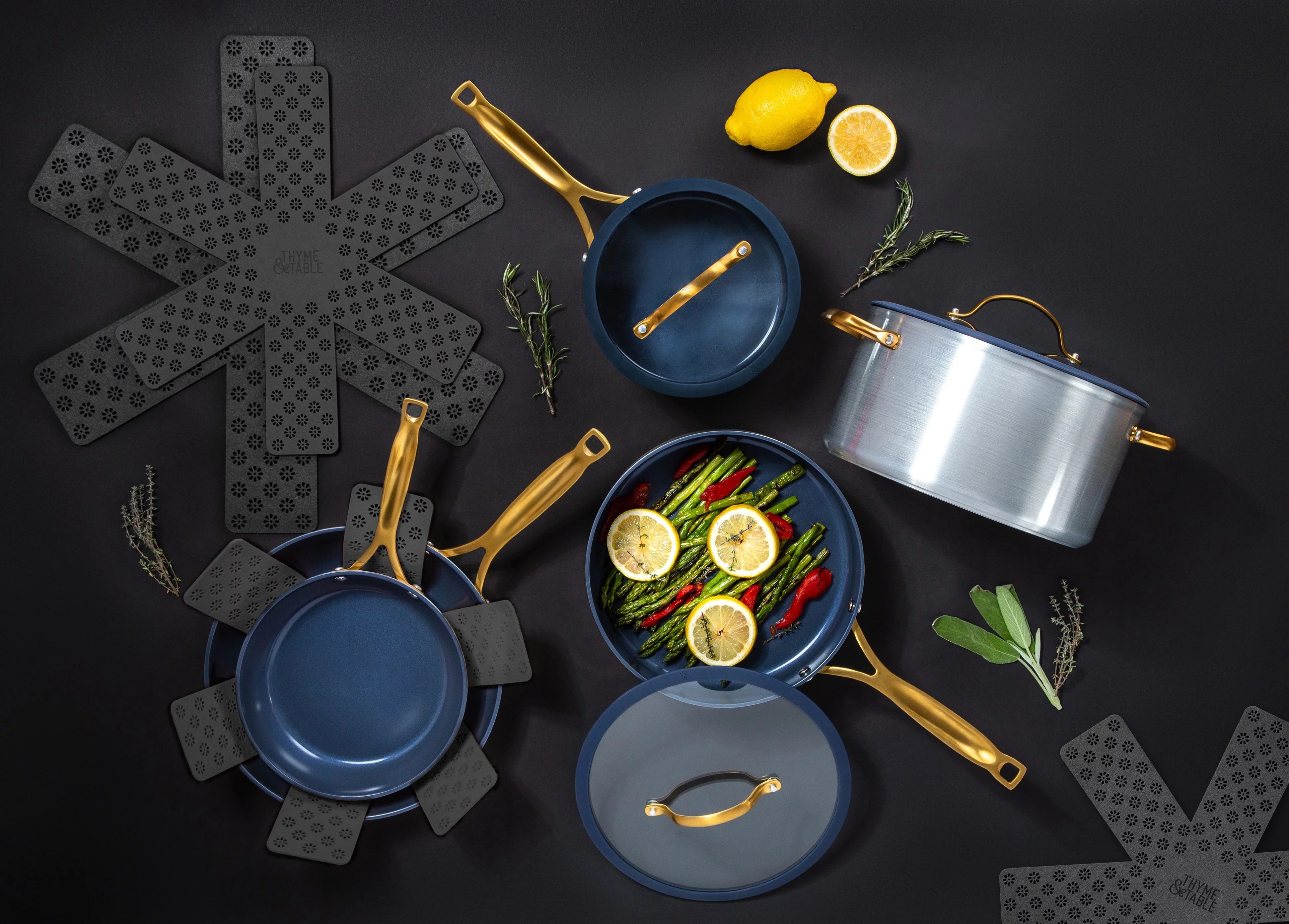 Thyme & Table 12-Piece Nonstick Cookware Set, Silver and Navy