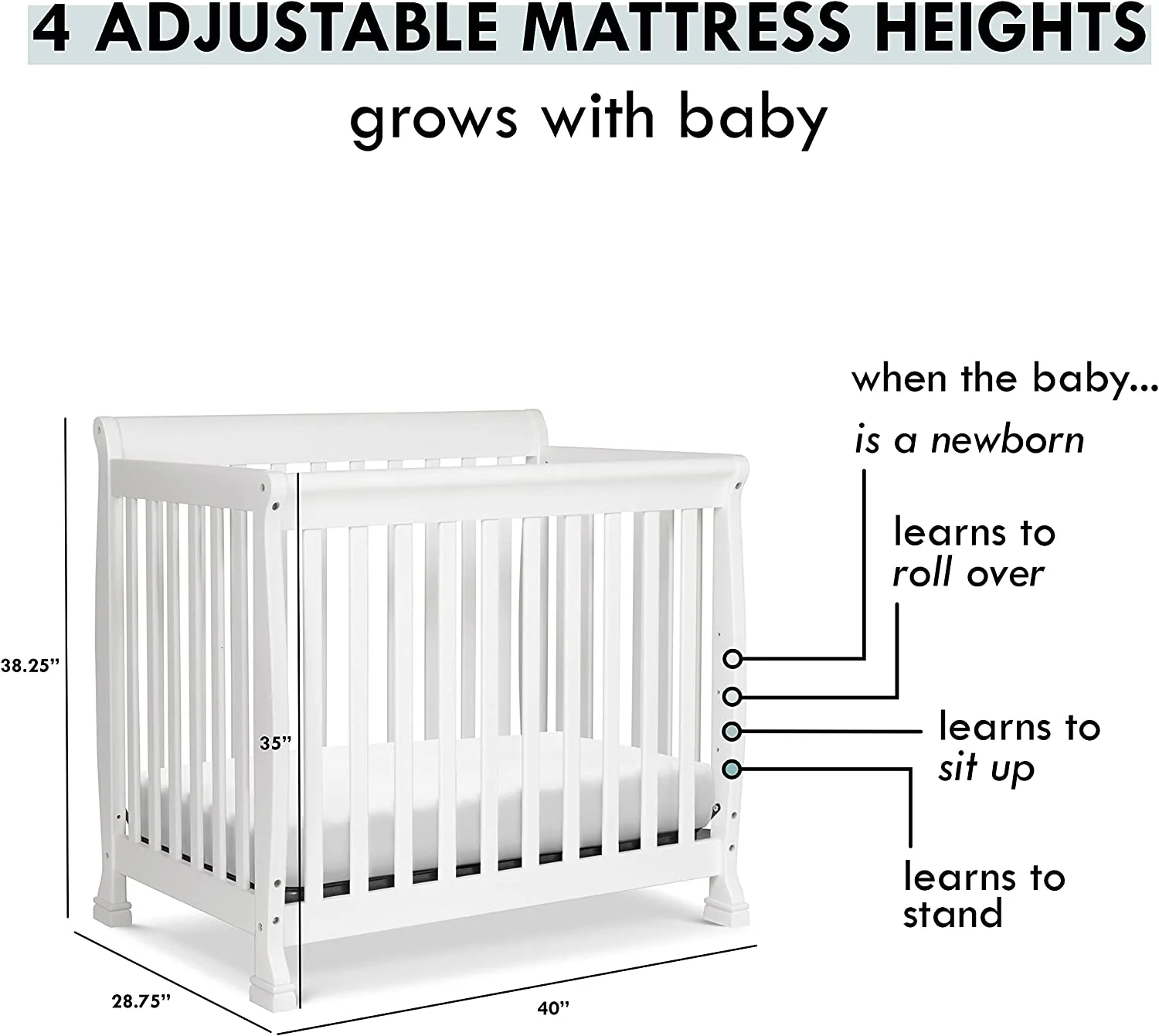 QINBI Kalani 4-in-1 Convertible Mini Crib in White | Greenguard Gold Certified