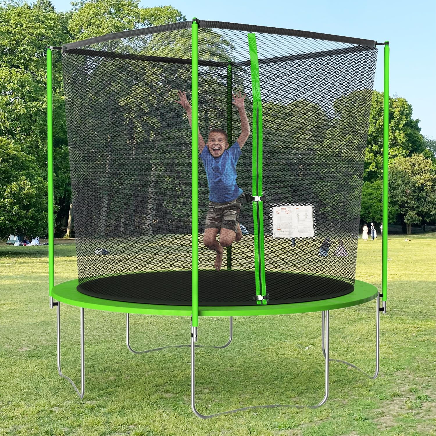 Dkelincs 8FT Trampoline with Safety Enclosure Net Recreational Trampoline Outdoor Jump Combo Bounce Exercise Trampoline, Green