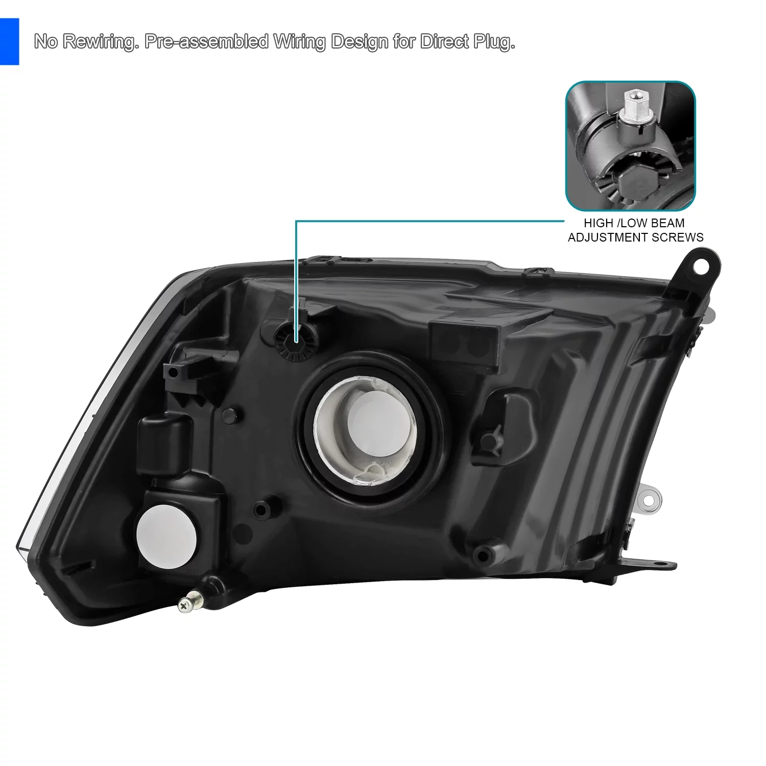 Spec-D Tuning Euro Headlights Black Compatible with Dodge Ram 1500 2009-2018, 10-18 2500 3500, L+R Pair Head Light Lamp Assembly