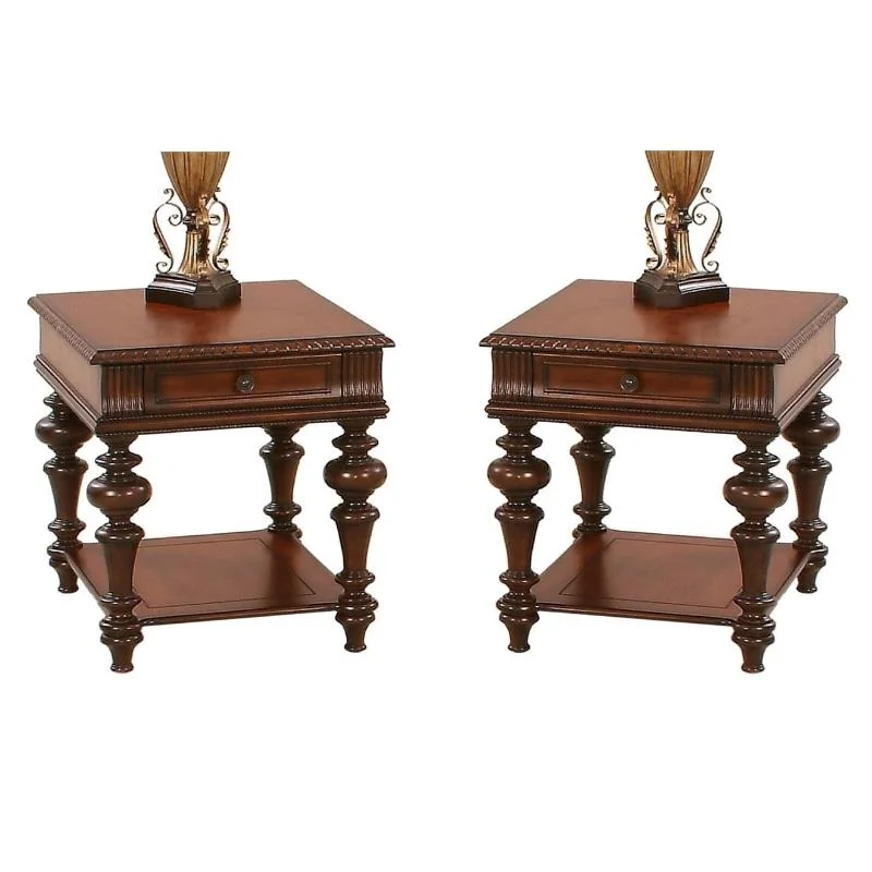 Home Square Rectangular Wood End Table in Heritage Cherry - Set of 2